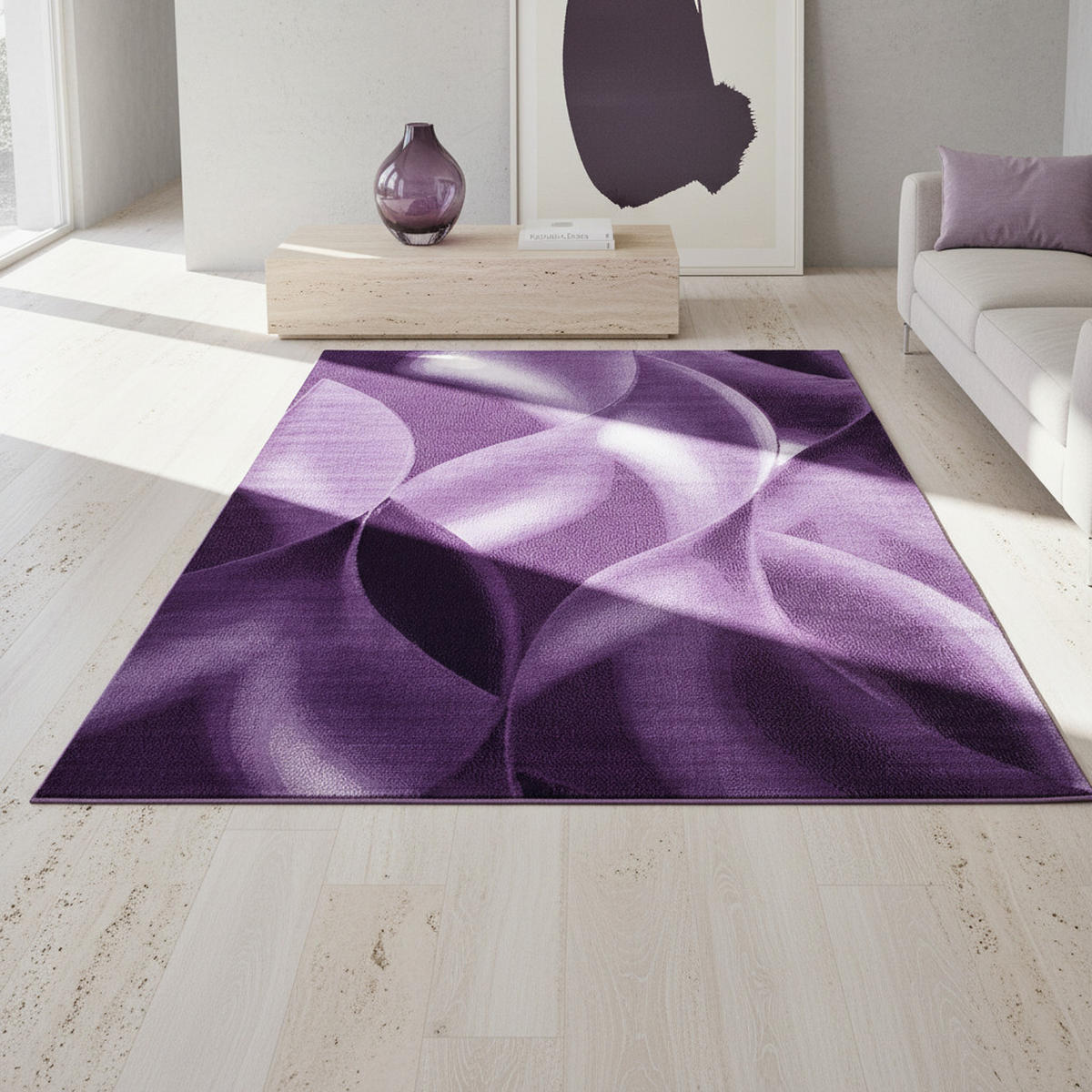 TEPPICH Kurzflor Abstrakte Wellen Polypropylen Wohnzimmer Violett Läufer 80x150 - Lila, Textil (80/150cm) - KADIMA DESIGN