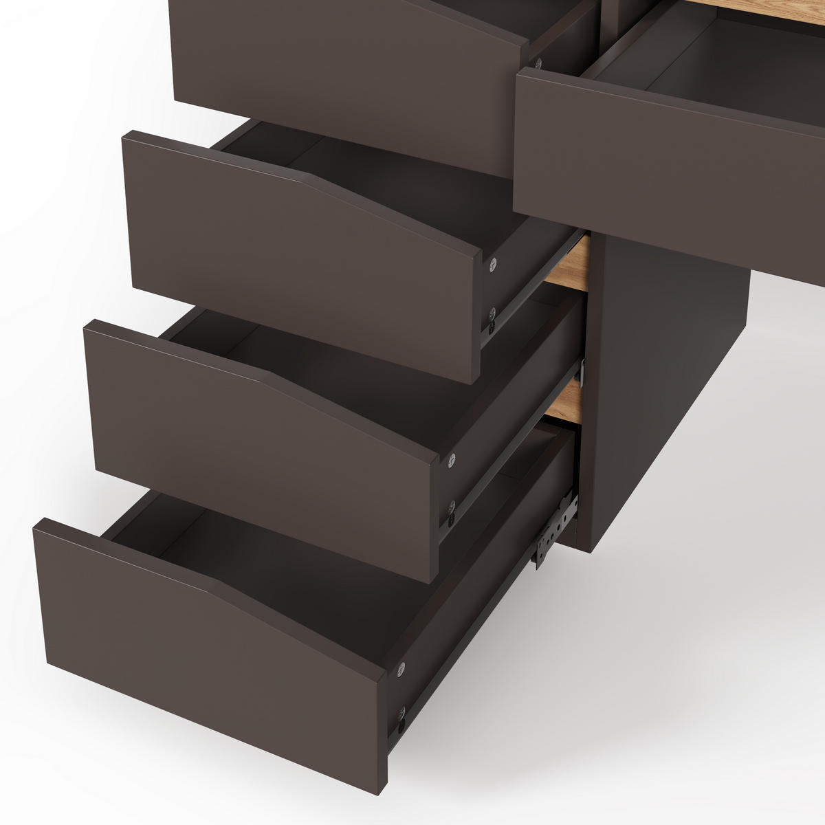 SCHREIBTISCH 140x50cm 5 Schubladen Grau Eiche - Grau, Holzwerkstoff (50/140/78cm) - FLIEKS