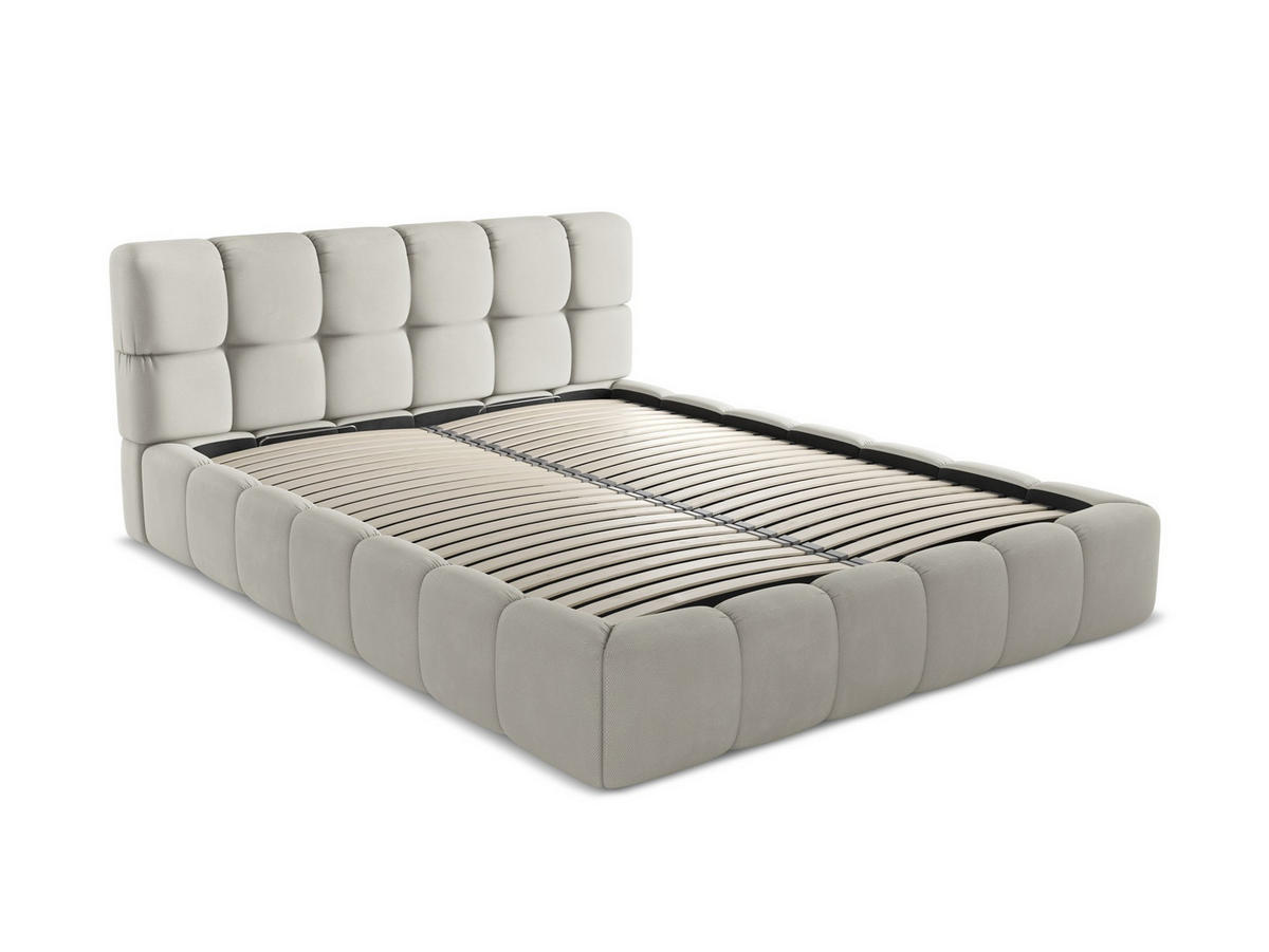 POLSTERBETT mit Bettkasten und Lattenrost 180x228 Beige - Beige/Schwarz, Kunststoff/Textil (160/200cm) - Makamii