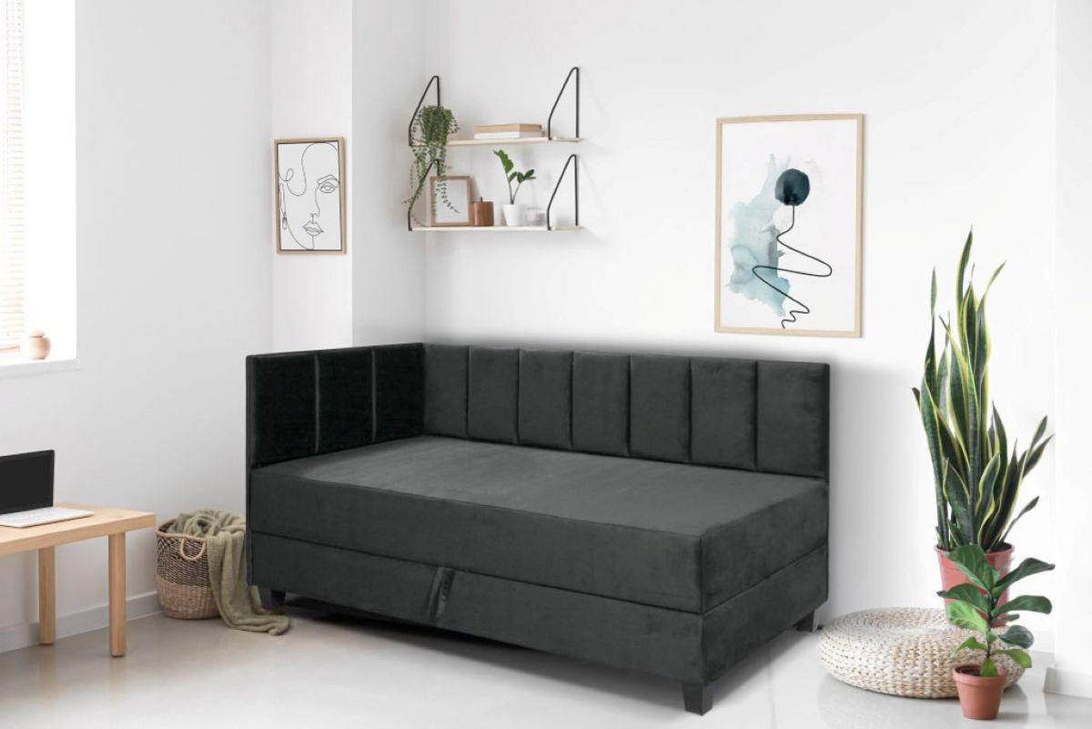 BOXBETT Kinderbett Eryk 100x200 cm mit Matratze und Bettkasten, links, grau - Grau, Kunststoff (100/200cm) - Margaret Hadas24