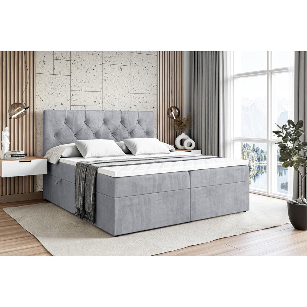 Thumbnail - Altdecor Boxbett, Hellgrau, Holzwerkstoff, Höhe ca. 20 cm, 140x200 cm, Schlafzimmer, Betten, Boxspringbetten