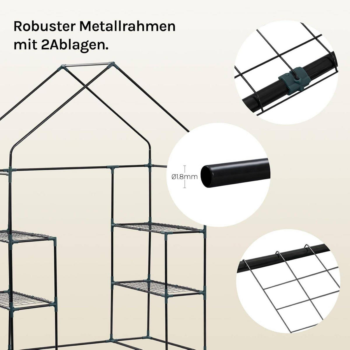 FOLIENGEWÄCHSHAUS, Metallgestell, 143 x 195 x 73 cm, Weiß - Weiß, Textil/Metall (143/195/73cm) - Woltu