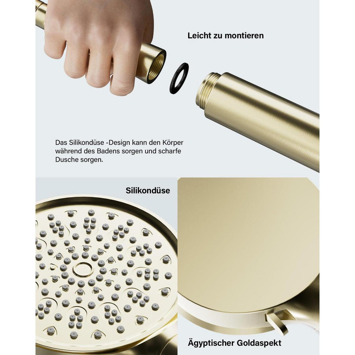 HANDBRAUSE mit Filter Gold 6 Strahlarten - Goldfarben, Kunststoff (16.5/12.7/28cm)