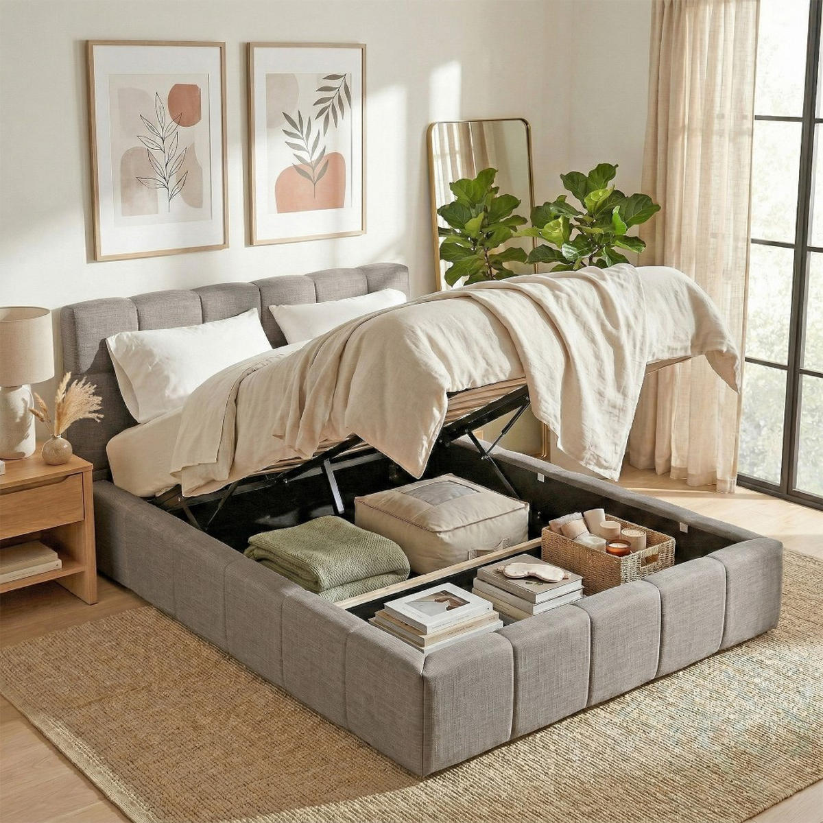 BETT ELIAS / 160x200 cm mit Bettkasten, Hellgrau - Hellgrau, Holzwerkstoff (160/200cm) - Weber Industries