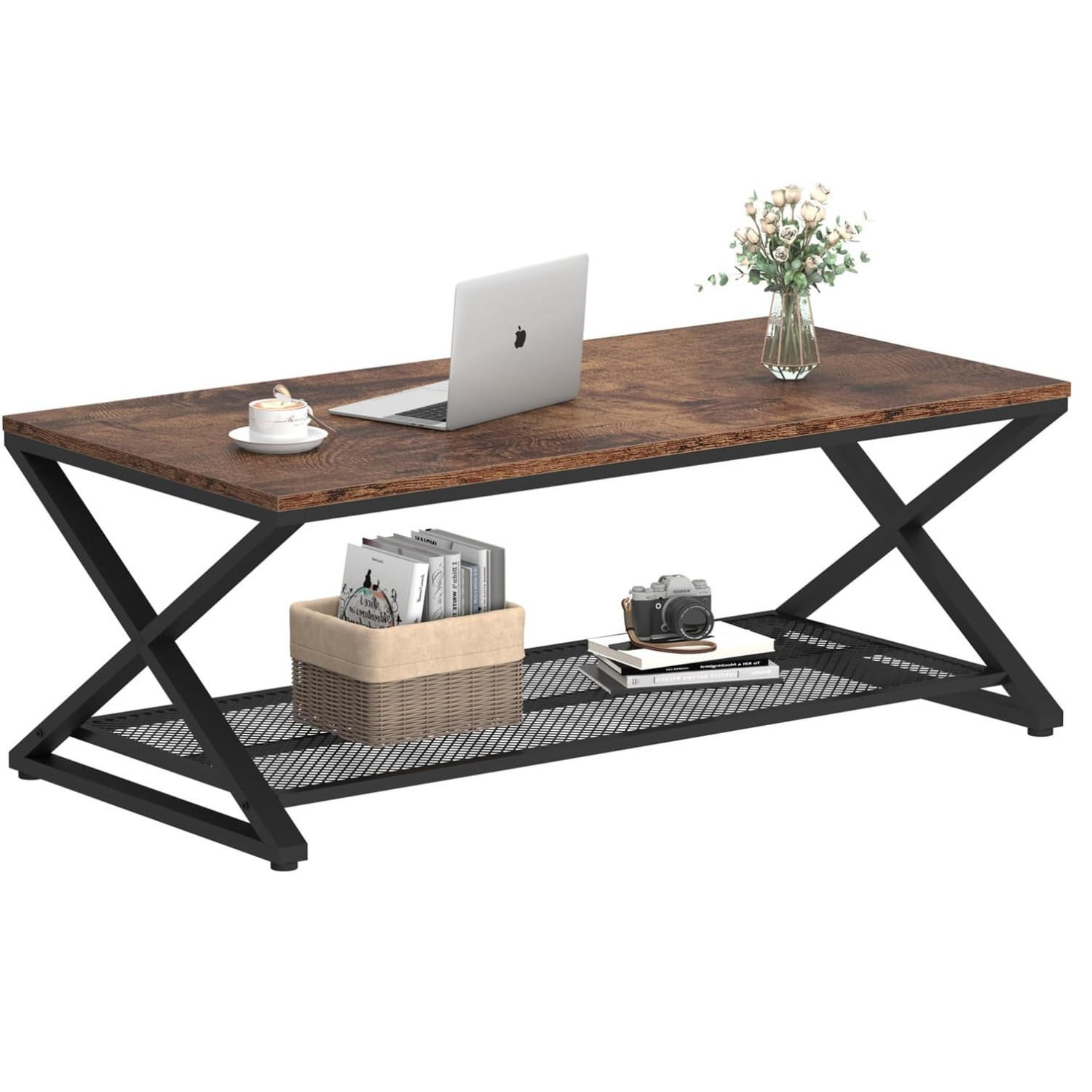 COUCHTISCH Holz Metall Industrial mit Ablage 120 x 60 x 45 cm - Wildeiche, Holzwerkstoff/Metall (60/120/45cm) - Quality Elegance