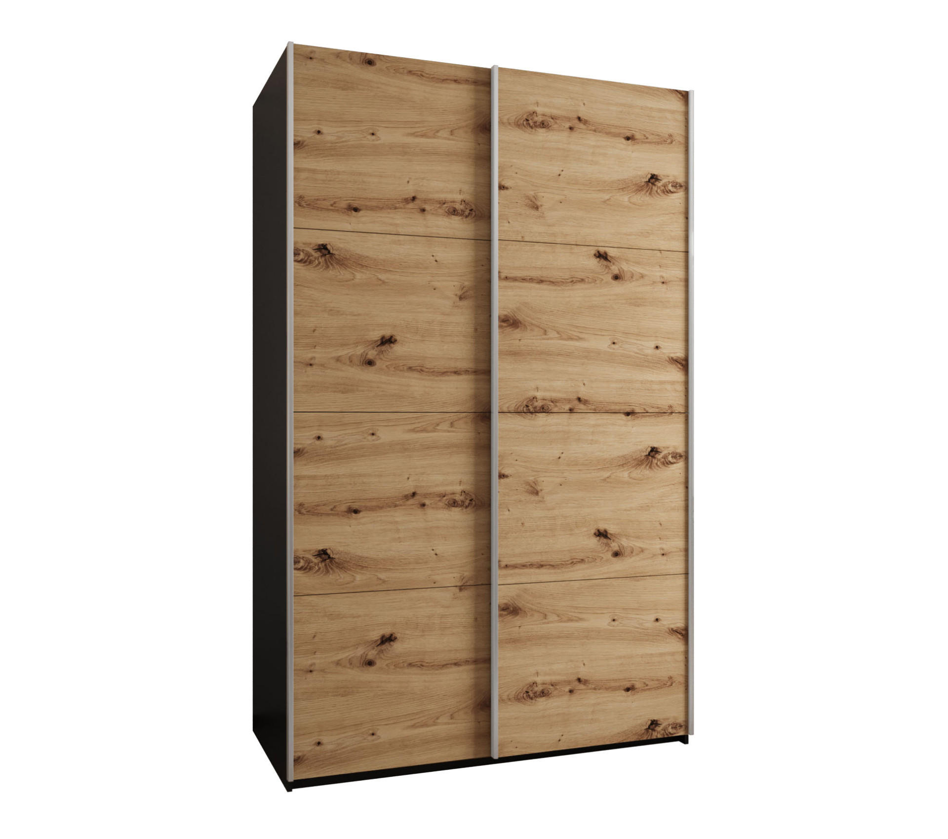 Abiks Möbel Schwebetürenschrank Schwarz, Eiche Artisan, Silber 160x245x64 cm