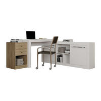 ECKSCHREIBTISCH mit 2 Schubladen & 2 Türen - Weiß & Eichefarben - EVAN - Naturfarben, Holz (175.5/159.9/75.3cm) - Vente-Unique