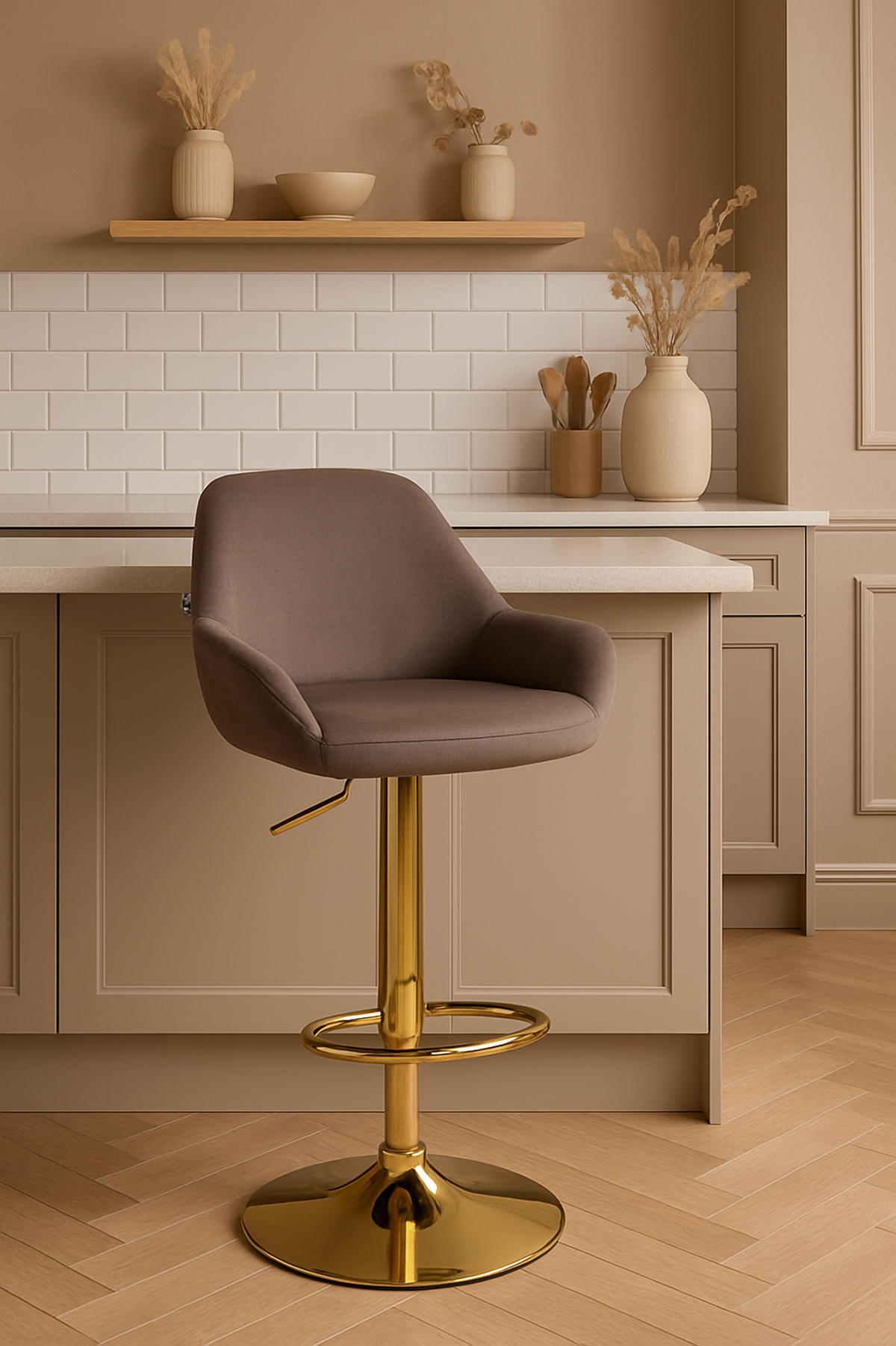 BARHOCKER 2er Set Prag Gold Samt braun - Goldfarben/Braun, Textil/Metall (51/109/52cm) - TPFLiving