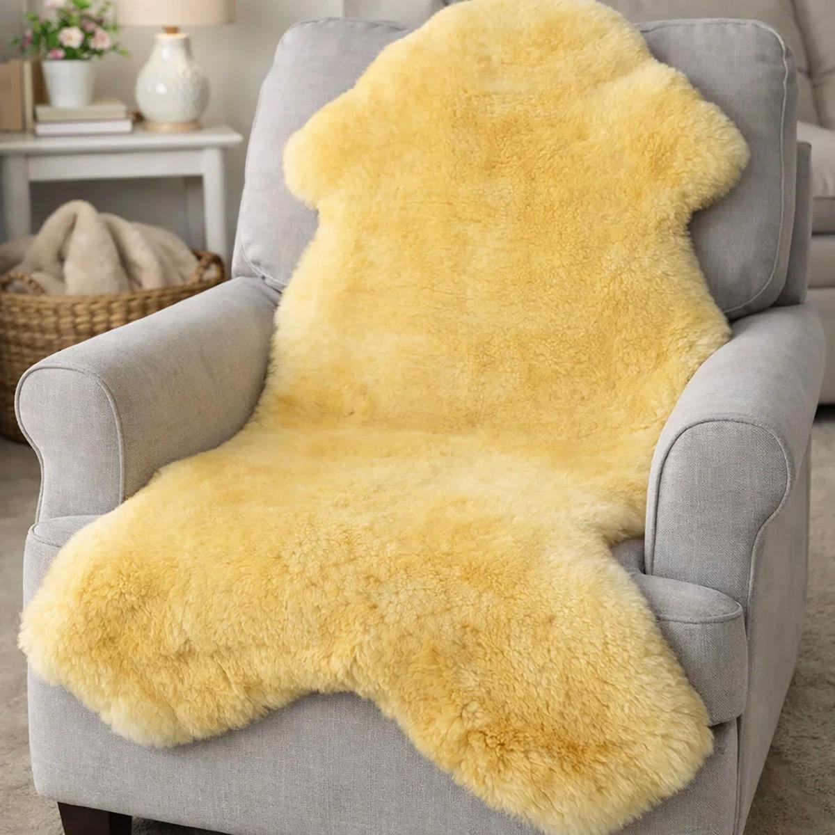 SCHAFFELL Premium Merino Lammfell Natur Medizinisch gegerbt geschoren ca. 115 cm - Gelb, Fell (65/115cm) - Provellus