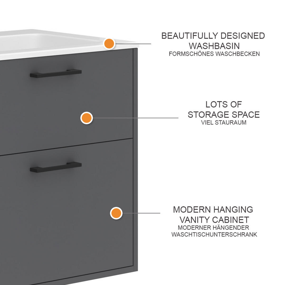 WASCHBECKENUNTERSCHRANK Lanco Anthrazit 61 x 61.5 cm mit Waschbecken - Anthrazit, Holzwerkstoff (61/61.5/46.5cm) - Vicco