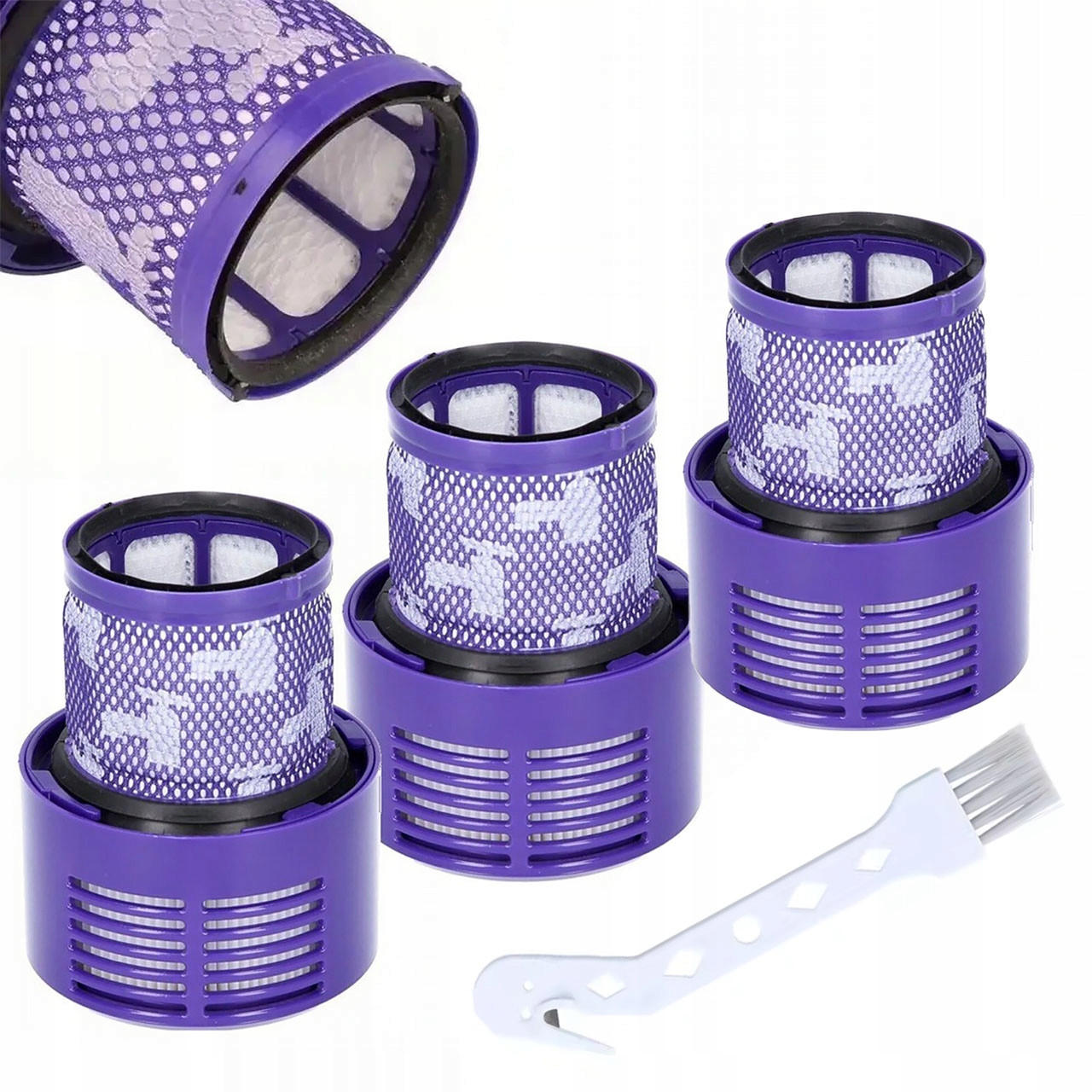 FILTER V10 - 3er-Set HEPA waschbar, Reinigungsbürste mit Klinge, Ersatzfilter, hohe Partikelfiltration - Multicolor, Kunststoff/Metall (10/10/10cm)