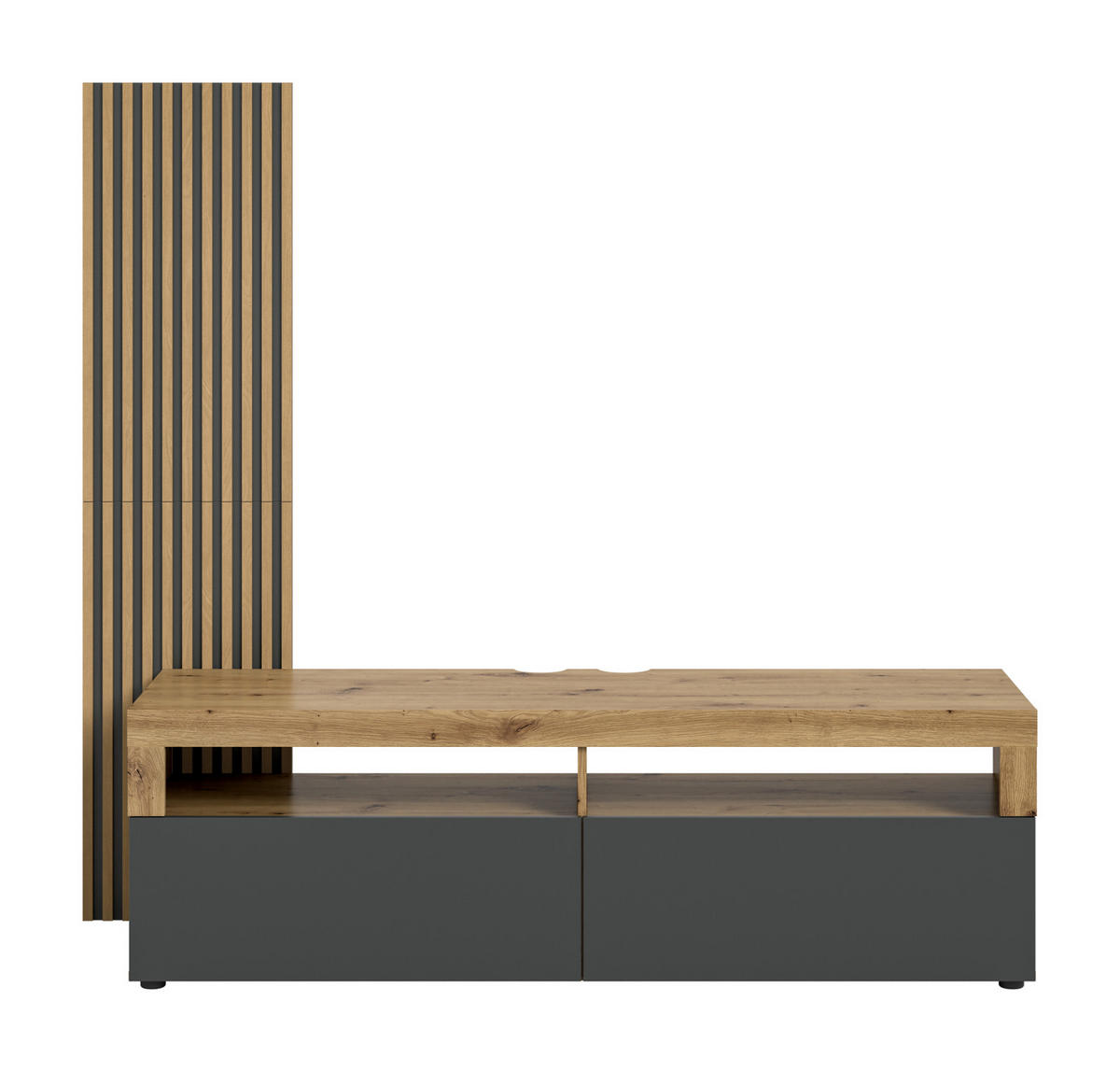 TV-LOWBOARD Eiche Artisan, grau 160 cm mit Akustikpaneelen - Schwarz/Eiche Artisan, Holzwerkstoff/Kunststoff (160/90/45cm) - Inn.Furn