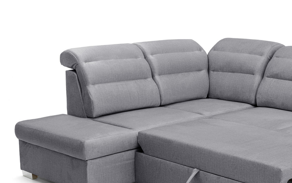 ECKSOFA U-Form CLOUD U Links mit Schlaffunktion 120x252 Velours Grau - Silberfarben/Grau, Holz/Kunststoff (320/103/202cm) - Muffo