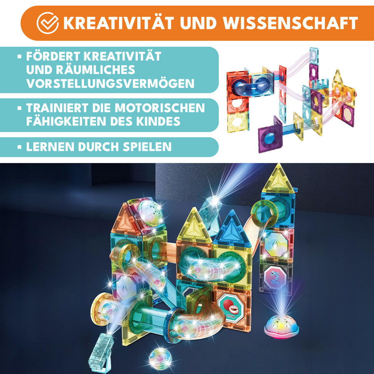 MAGNETISCHE BAUSTEINE 86 Teile - Rot/Multicolor, Kunststoff (5/5cm) - KRUMAD