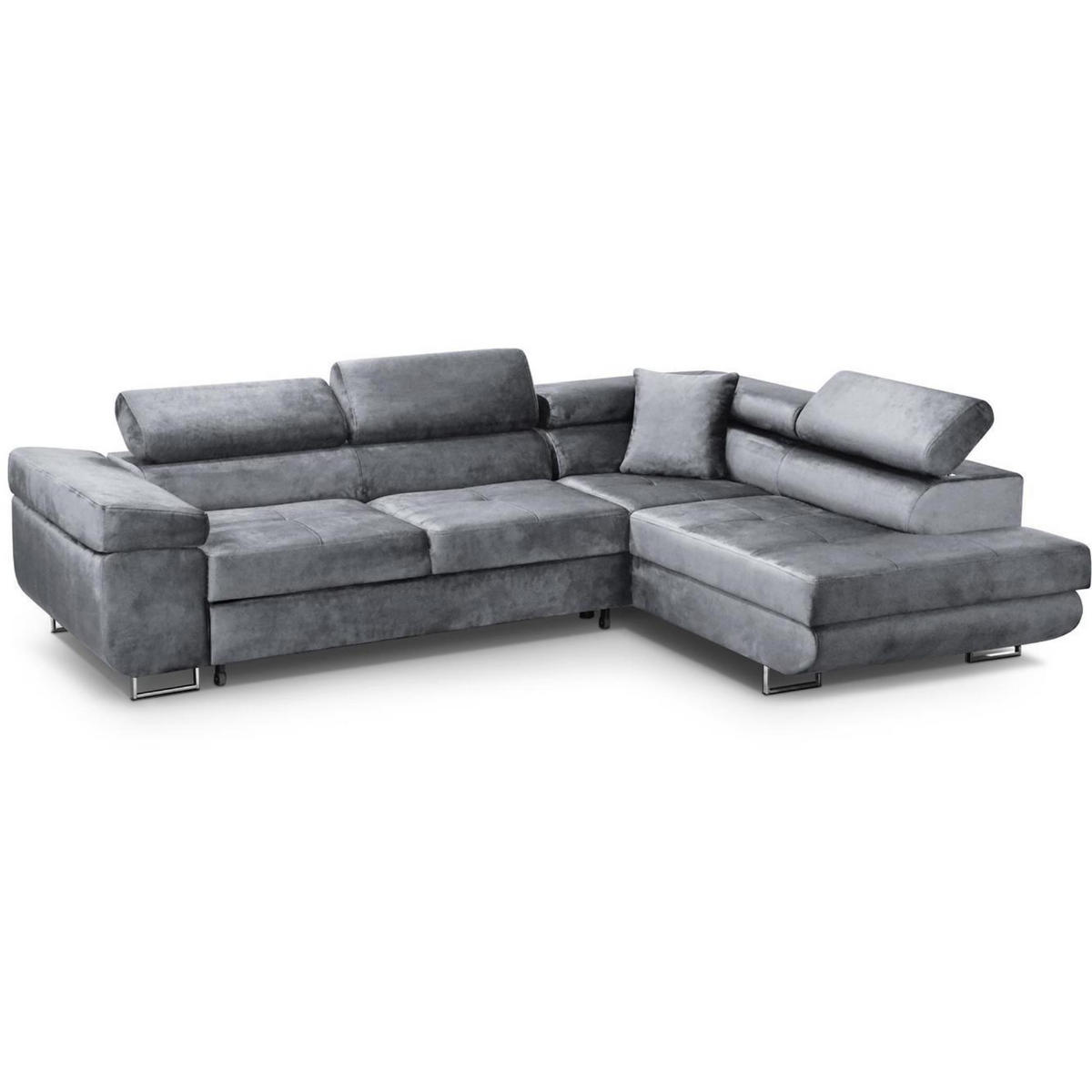 ECKSCHLAFSOFA Vild verstellbaren Kopfstützen, Hellgrau, rechts - Chromfarben/Hellgrau, Textil (275/203cm) - Beautysofa