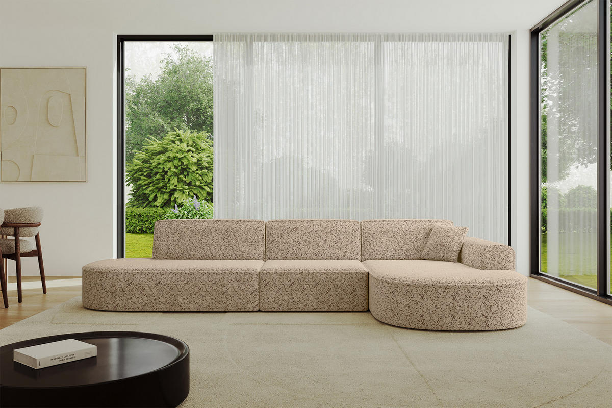 ECKSOFA Ottomane Rechts MARI-L2 - 328x171x79 cm Braun Tissu - Schwarz/Braun, Holzwerkstoff/Kunststoff (171/328cm) - ALTDECOR