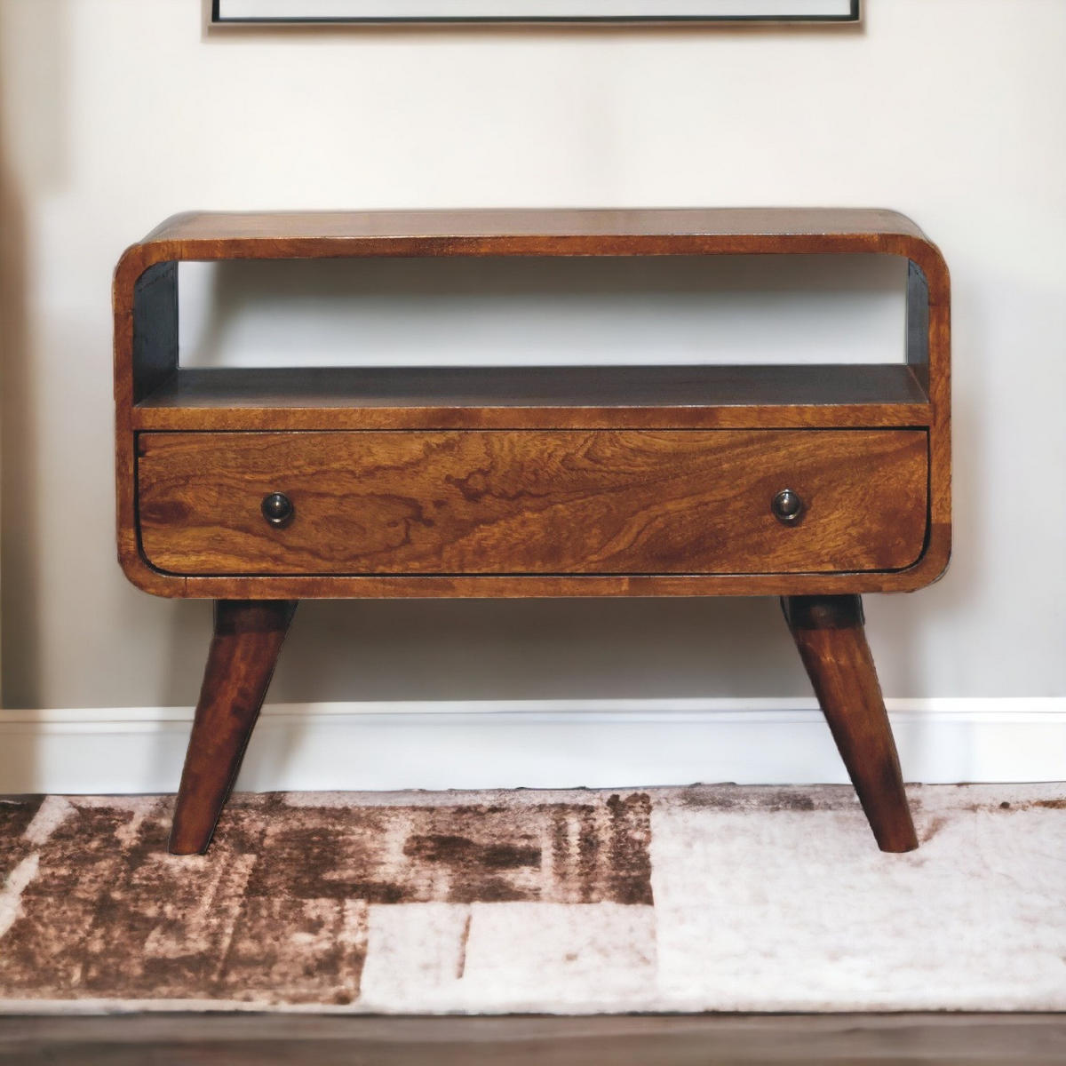 LOWBOARD Mini mit gebogener Form, Braun - Messingfarben/Braun, Mangoholz/Holz (30/45/60cm) - Artisan Furniture