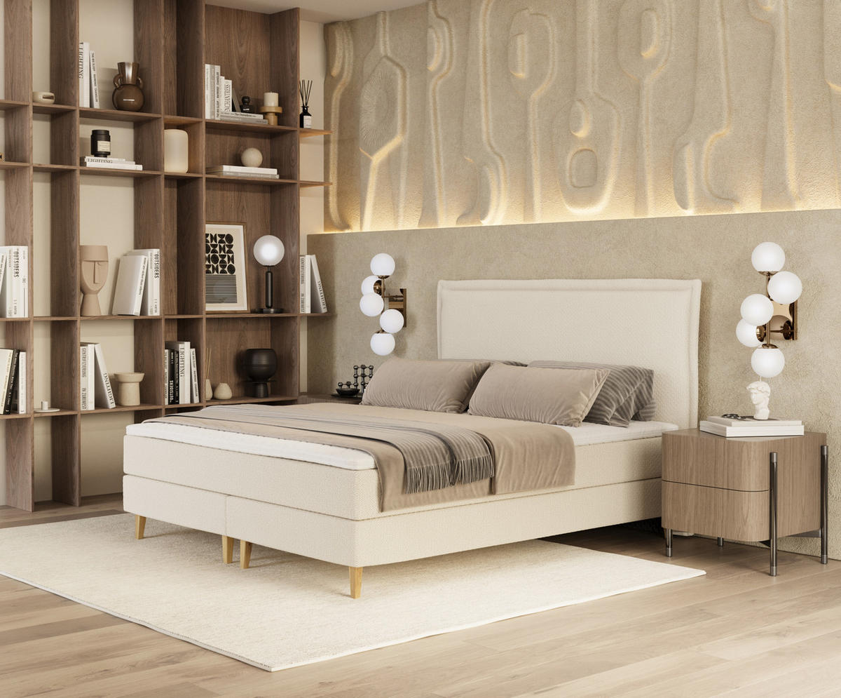 KONTINENTALBETT Calma Beige 120/200 cm mit Matratze und Topper - Beige/Naturfarben, Holz/Holzwerkstoff (120/200cm) - Maison de Reve