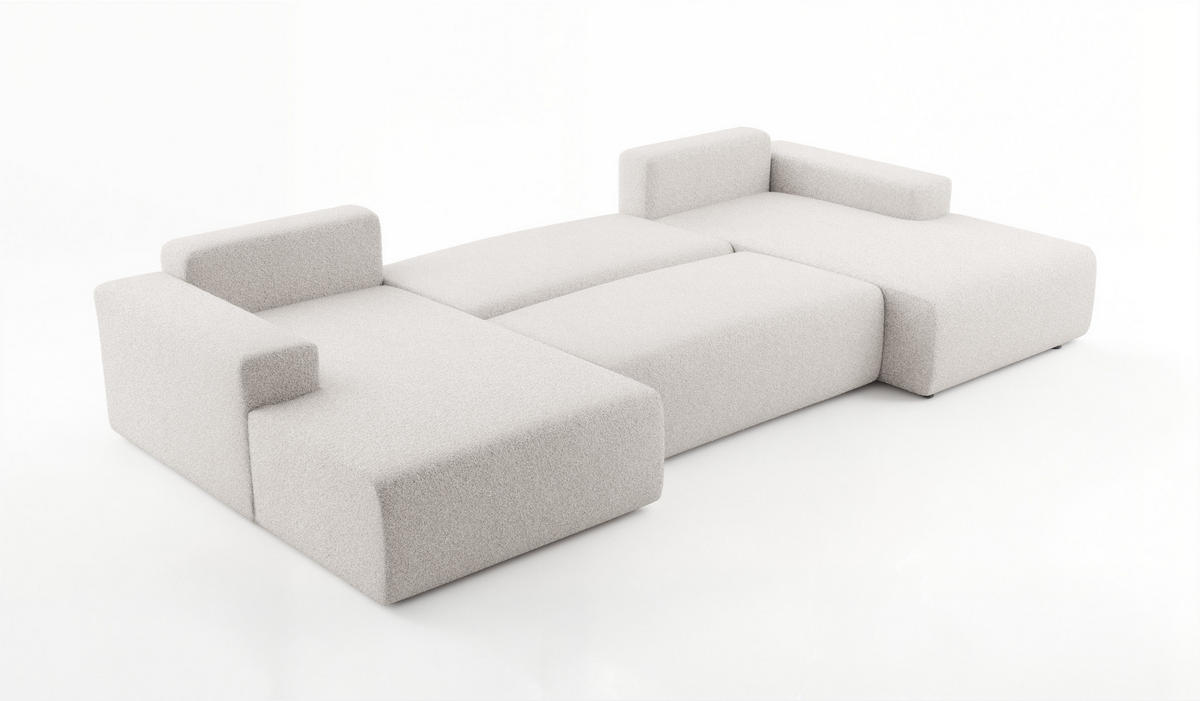 WOHNLANDSCHAFT PULA-U BOUCLE mit Schlaffunktion & Stauraum Grau - Grau, Textil (364/84/187cm) - Luxkor24