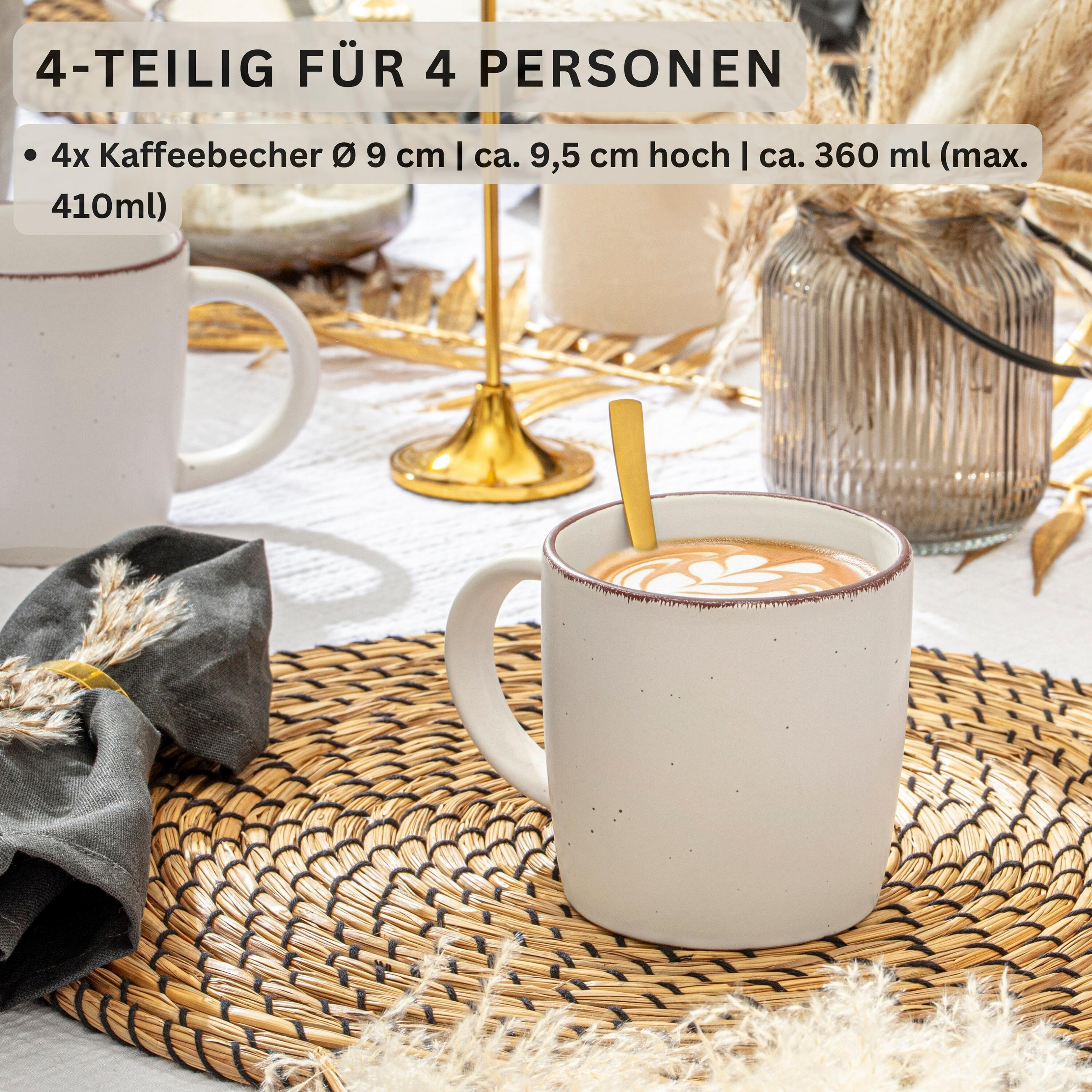 KAFFEEBECHER BOMBAY IVORY - 4 teilig aus Steingut - Creme, Stein (0.8L) - Sänger