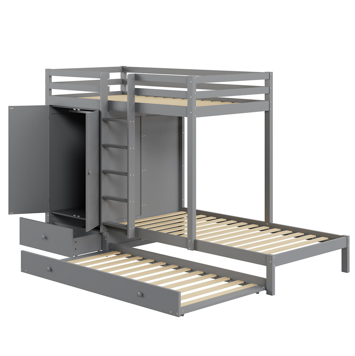 ETAGENBETT 90/200 cm Grau aus Holz mit Ausziehbett und Kleiderschrank - Grau, Holz (90/200cm) - Flora Grace