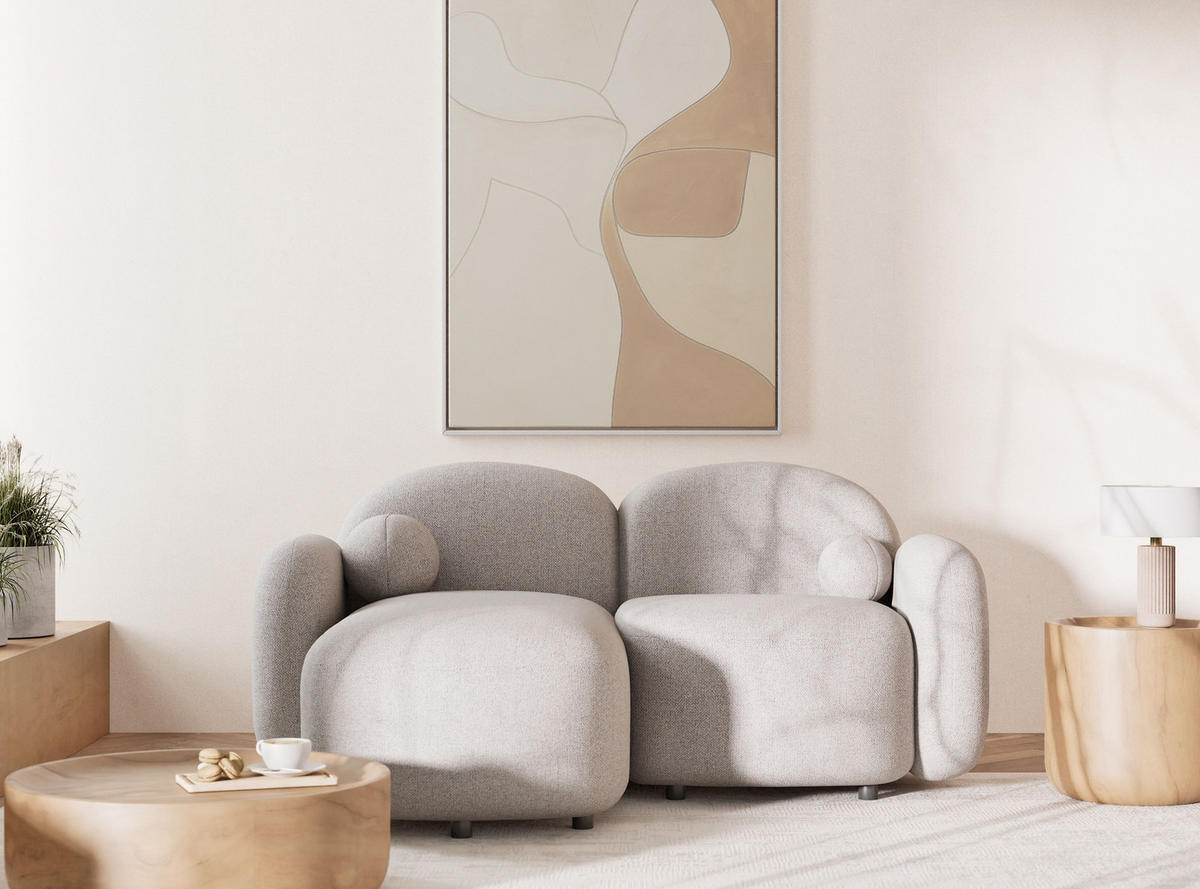 ECKSOFA Bahama Beige Webstoff - Links Seite - Beige/Schwarz, Holz/Holzwerkstoff (146/190cm) - Maison de Reve