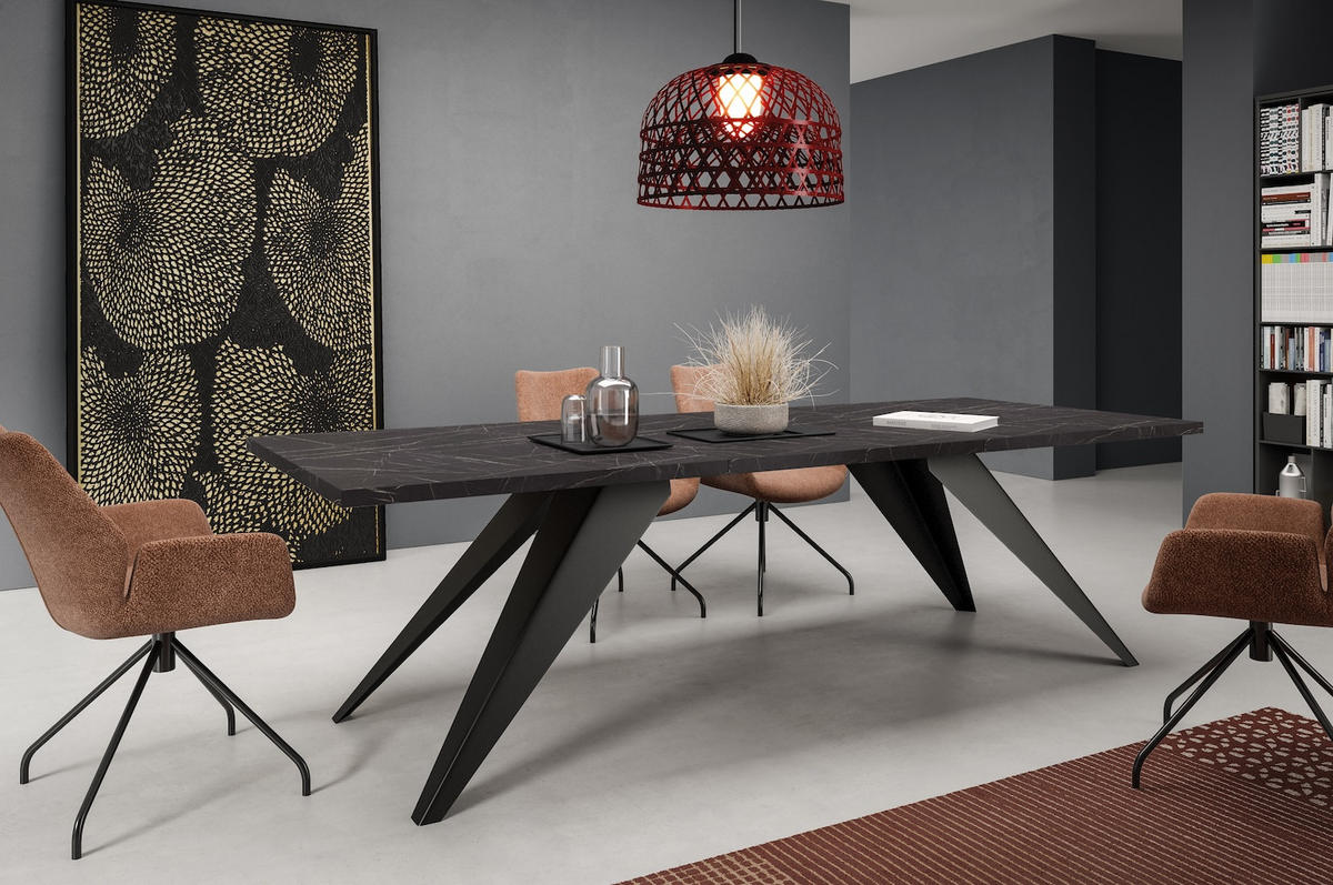 ESSTISCH Vento Pietra Grigia schwarz / Schwarz 160/260 / 90 / 76cm - Schwarz, Holz/Holzwerkstoff (160/90/76cm) - Feldmann-Wohnen