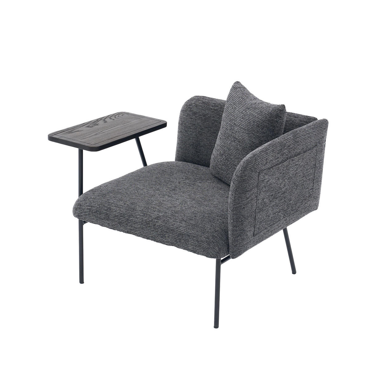 SESSEL 86/72/71 cm dunkelgrau aus Chenille mit Beistelltisch - Dunkelgrau, Textil (72/71/86cm) - OKWISH