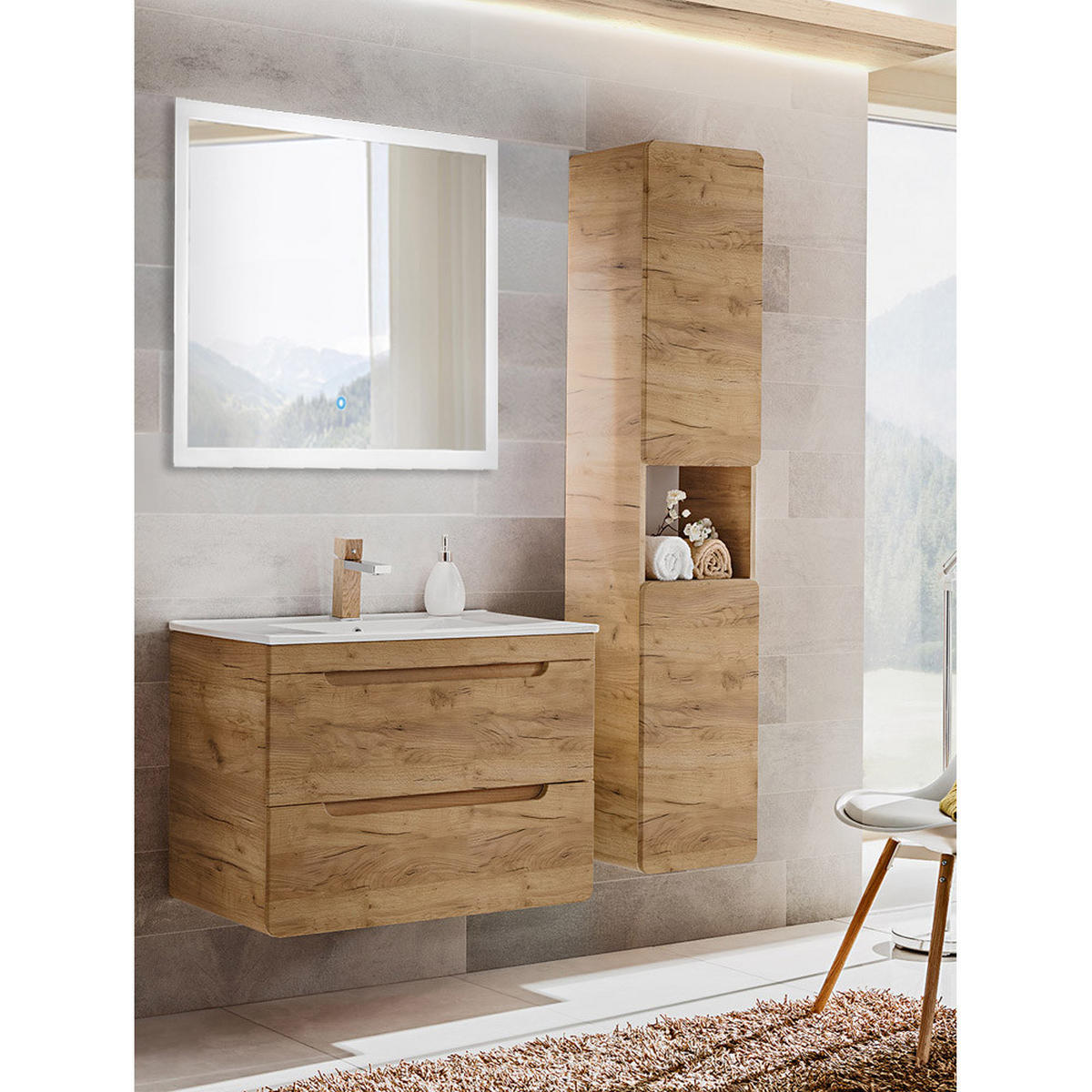 BADMÖBEL-SET 3-TLG. Luton-56 - Braun, Holzwerkstoff (130/200/46cm) - Lomado