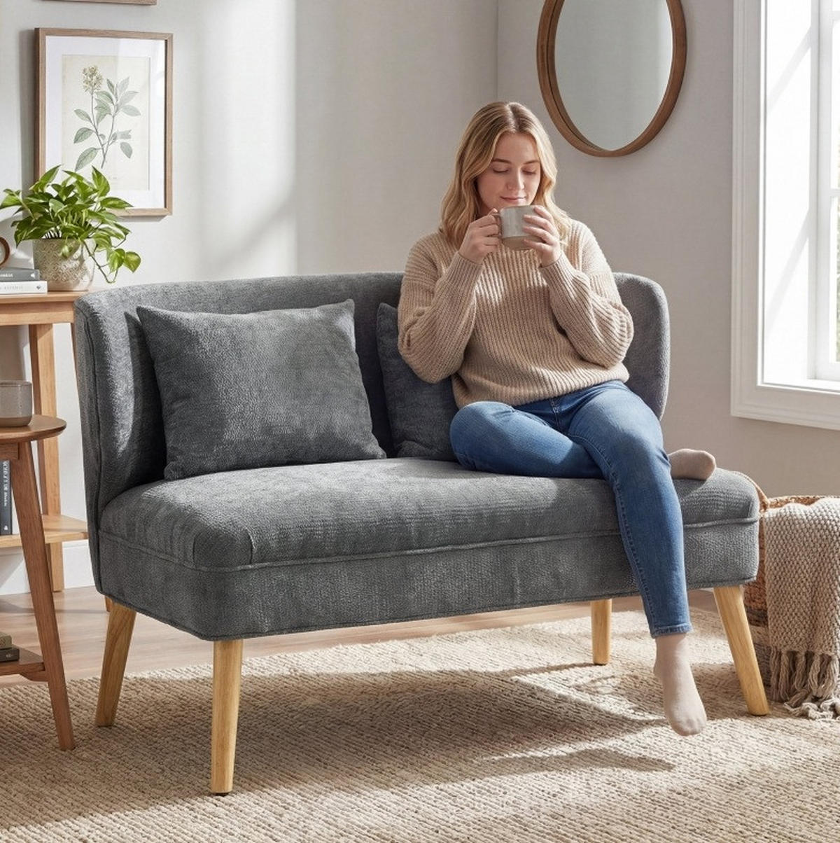 SOFA 2-Sitzer 117 cm Chenille Grau - Grau, Holzwerkstoff (117/78.5/65cm) - Meubliv