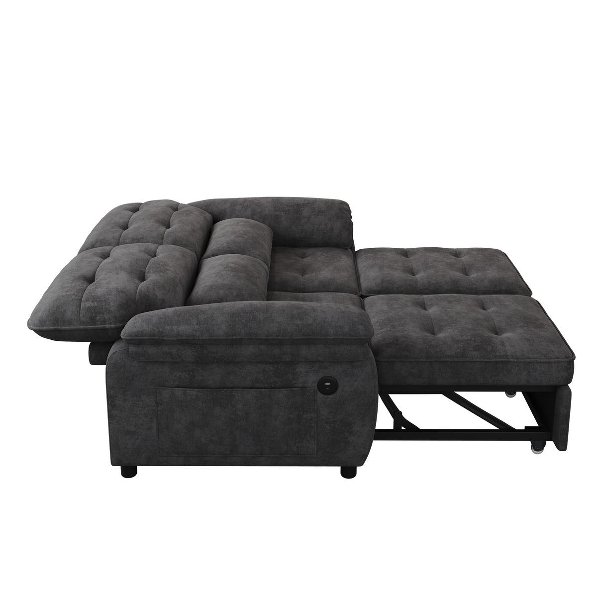 SCHLAFSOFA 3-in-1, Grau, Chenille, USB, 2 Kissen - Grau, Textil (90/86.5/142cm)