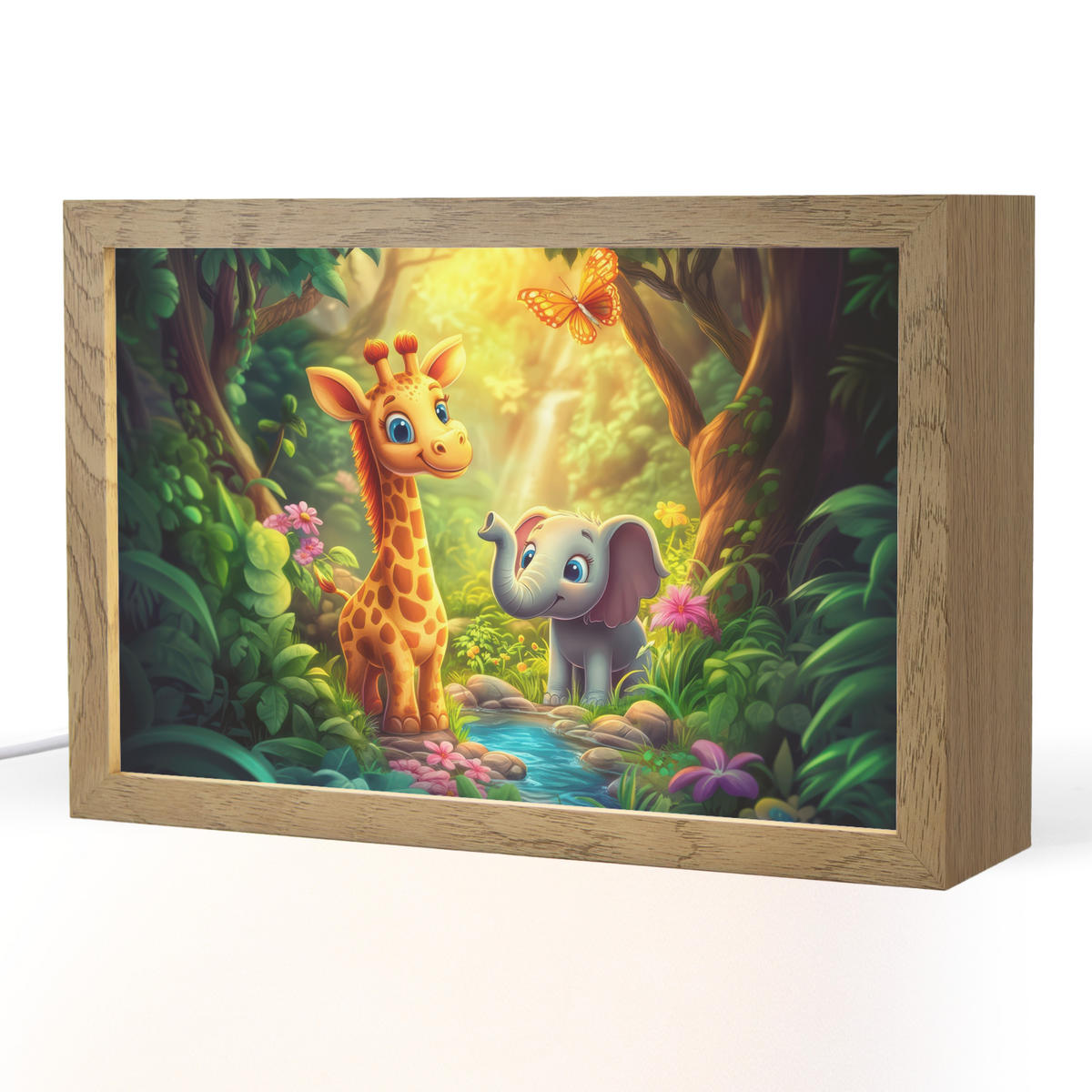 NACHTTISCHLAMPE Giraffe - Elefant - Blumen - Dschungel 30x20 cm - Grün, Holzwerkstoff (8/30/20cm)