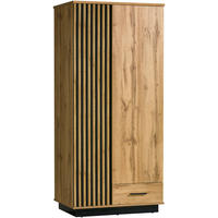 STAURAUMSCHRANK Lamia Wotan Eiche schwarz 90 / 52 / 193cm - Schwarz/Braun, Holzwerkstoff/Kunststoff (90/193/52cm) - Feldmann-Wohnen