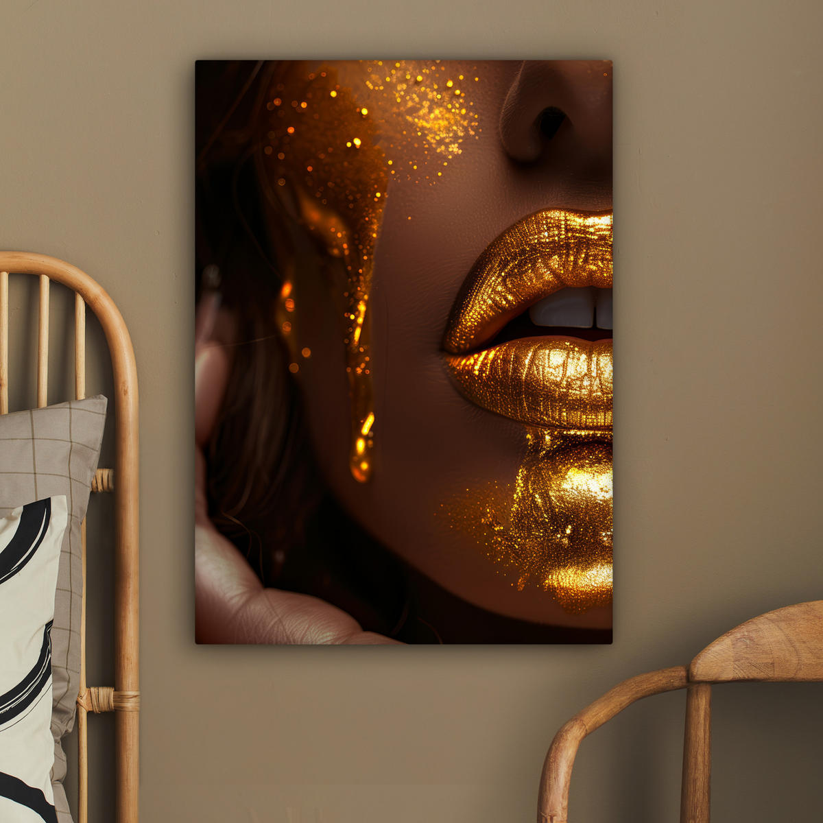 LEINWANDBILD Frau - Gold - Luxus - Porträt 60x80 cm - Goldfarben, Textil (60/80cm) - MuchoWow