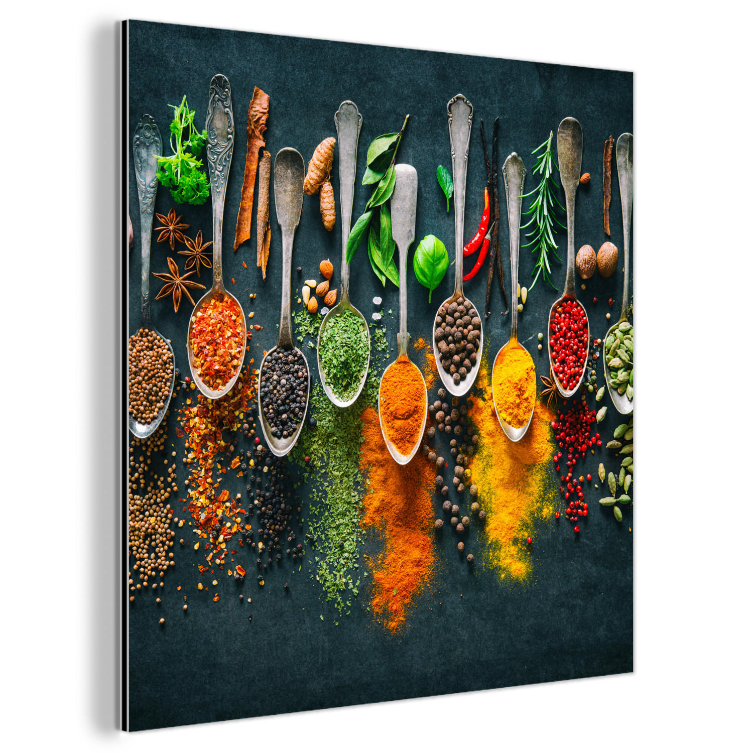 METALLBILD Kräuter - Gewürze - Löffel 50x50 cm - Currygelb, Metall (50/50cm) - MuchoWow