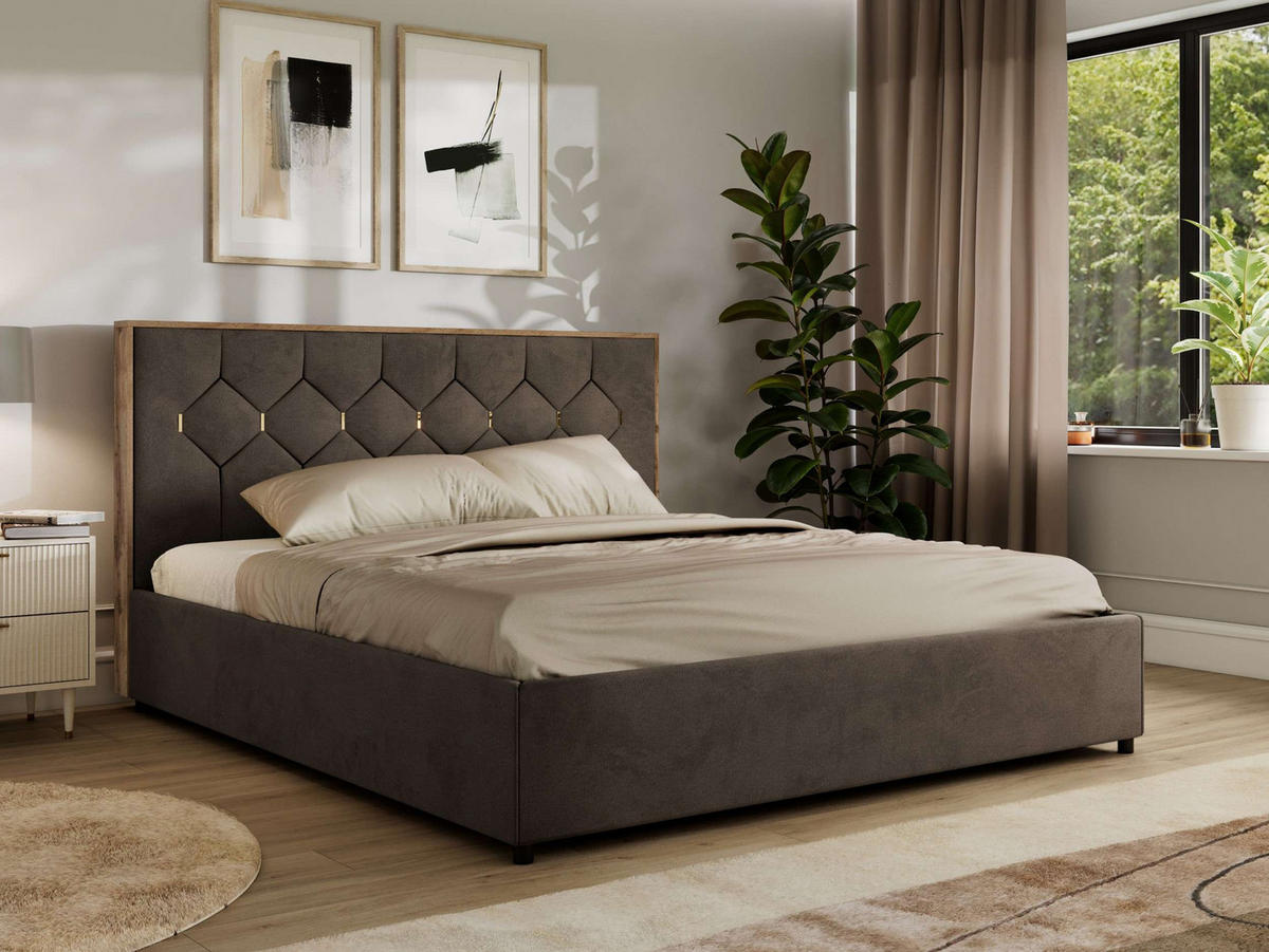 POLSTERBETT LARINO CLASSIC 180/200 - Braun Velvet - ohne Matratze - Braun, Textil (180/200cm) - MKS