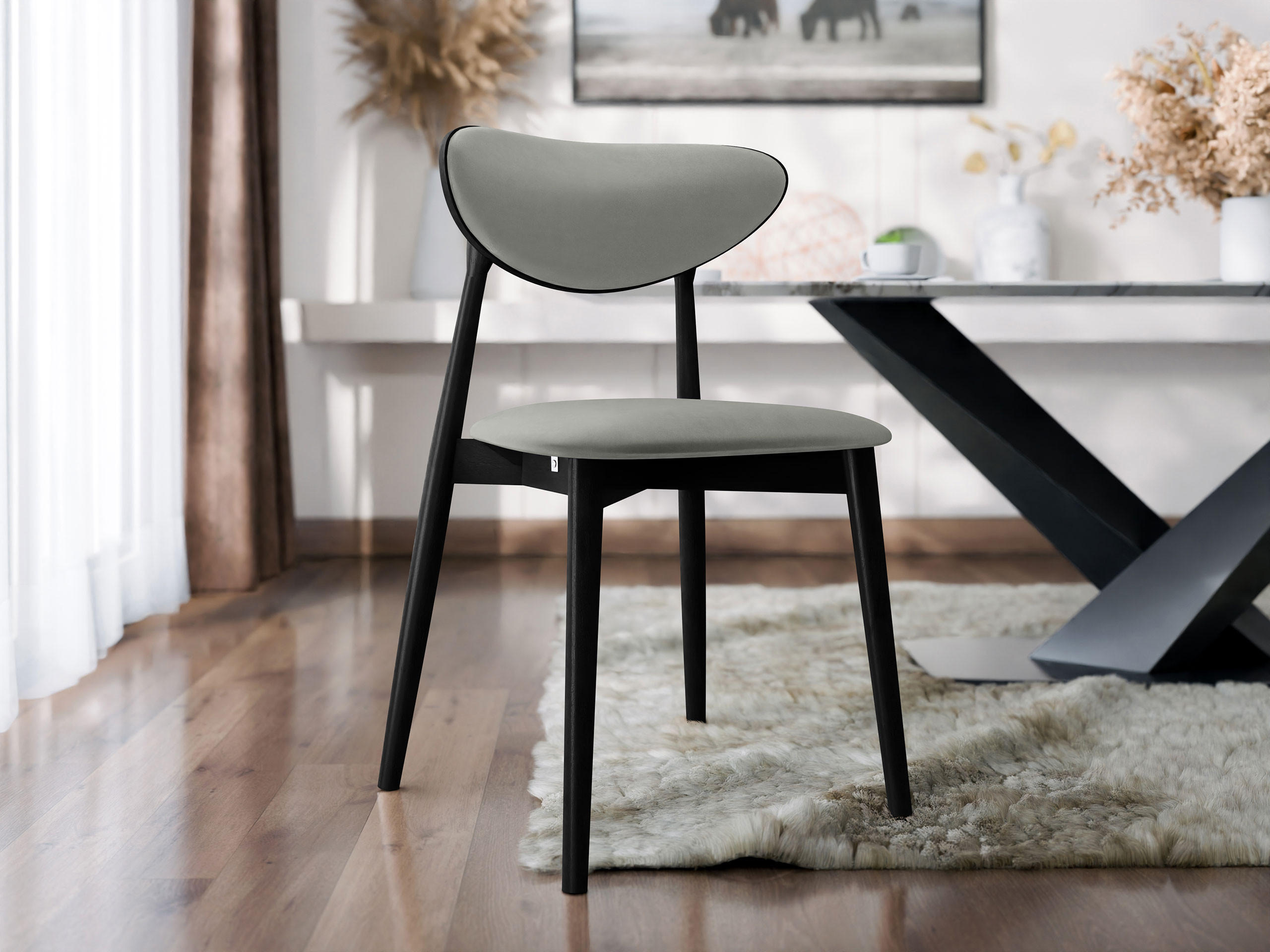 WOHNZIMMER STUHL KT65/C, Holzfarbe: Schwarz - Schwarz/Grau, Holz/Textil (48/80/49cm) - MIRJAN24