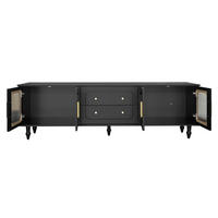TV Lowboard Retro, 6 Fächer, Massivholzfüße, Schwarz - Schwarz, Holz (175/55/38cm)