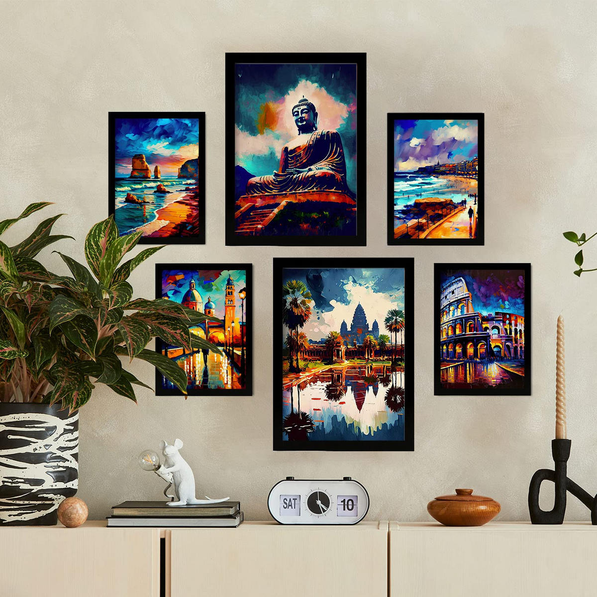 POSTER Set Mit 6 Feuchte Im Ölgemälde Stil A3 & A4 Schwarzer Rahmen - Schwarz, Papier (29/3cm) - Nacnic