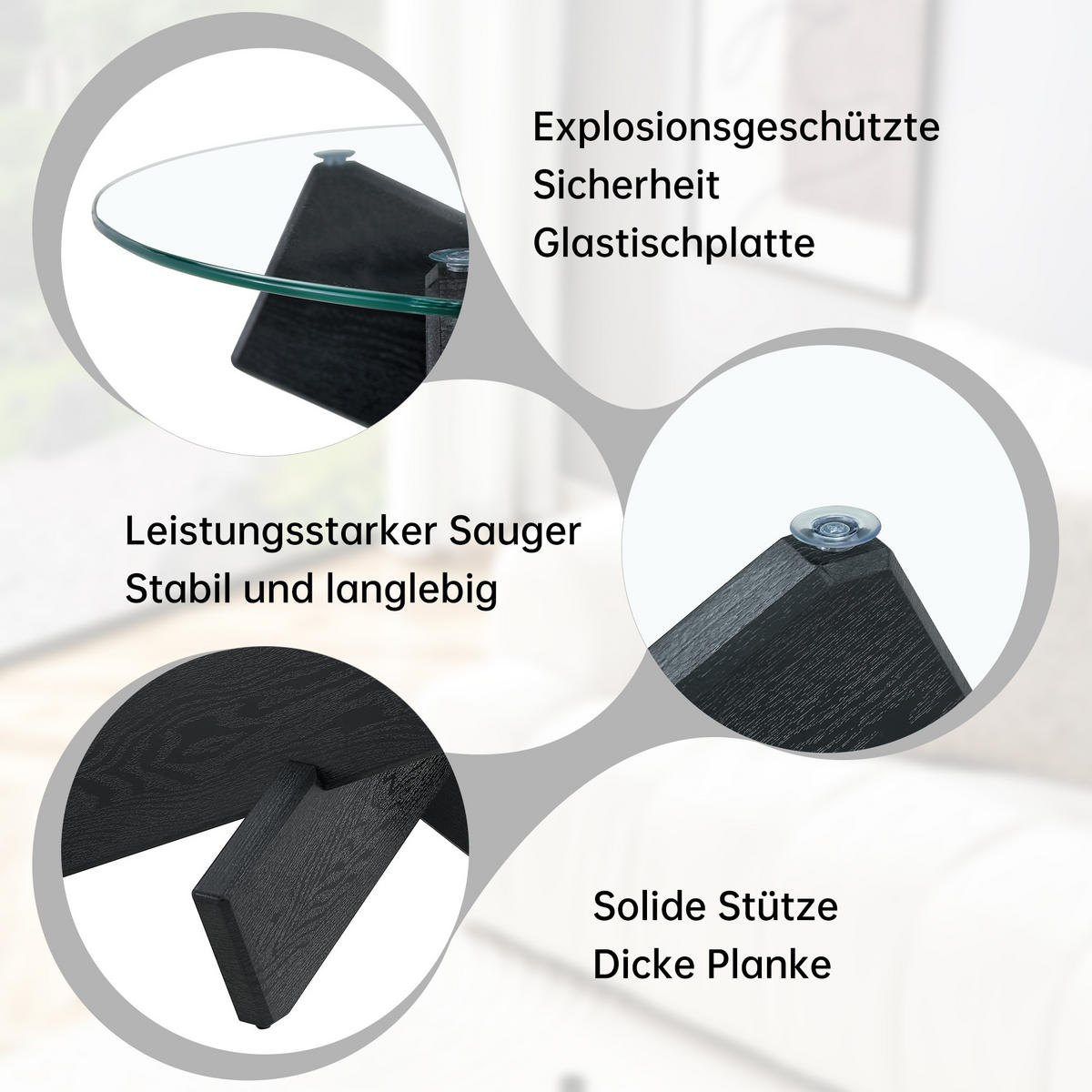 COUCHTISCH DE-124 Round Style Schwarz+Glas - Schwarz, Holzwerkstoff (79/79/45cm) - ComfortXL