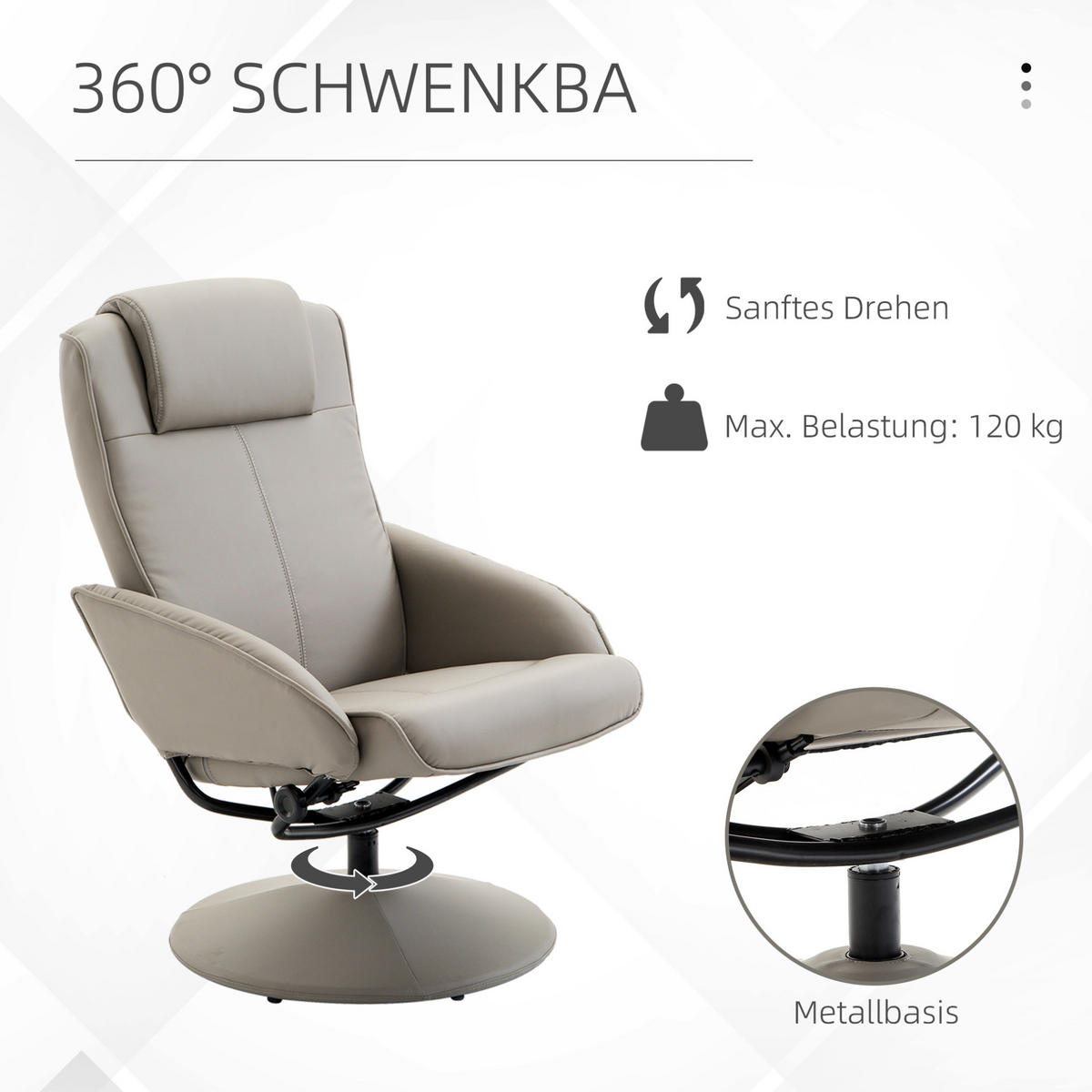 RELAXSESSEL 78/98/67 cm Grau aus Kunstleder mit Fußhocker - Grau, Holz (67/98/78cm) - OKMYHOME