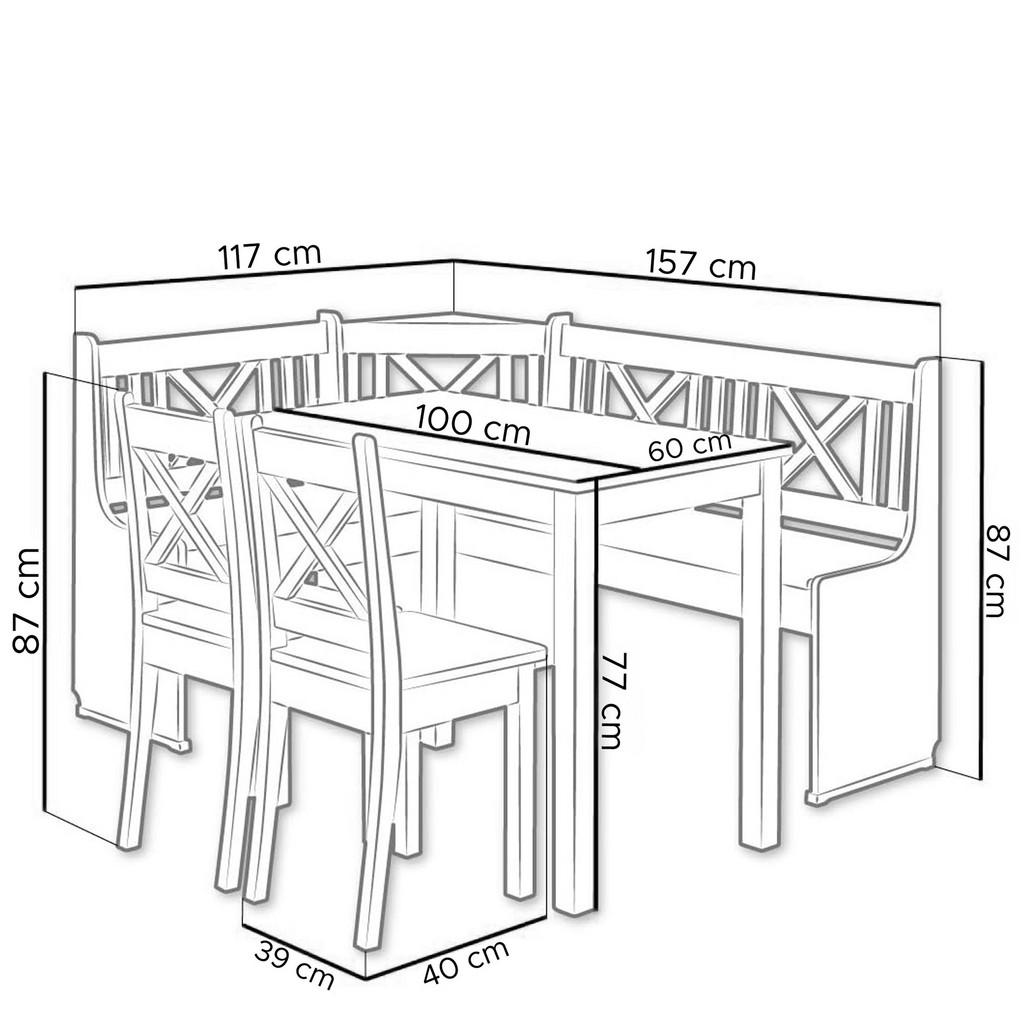 Thumbnail - Konsimo® Eckbankgruppe, Grau, Holz, Rechteckig, 157x117x87 cm, Esszimmer, Bänke, Tisch- & Eckbankgruppen