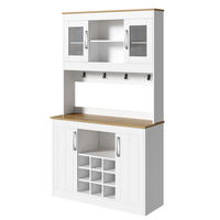 BUFFET DE-38331 106/39/175 cm mit Glastüren und Weinregal Weiß/Holzfarbe - Weiß, Holzwerkstoff (106/175/39cm) - ComfortXL