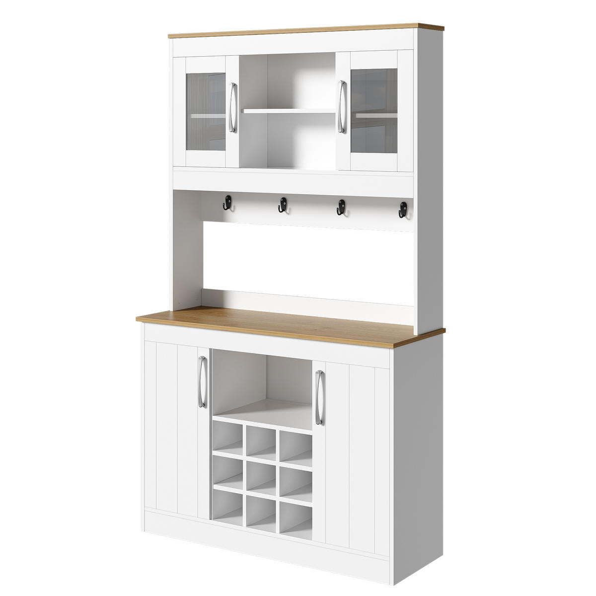 BUFFET Weiß Naturfarben 106/39/175 cm Glastüren Weinregal - Naturfarben, Holz (106/175/39cm) - PANGIVO