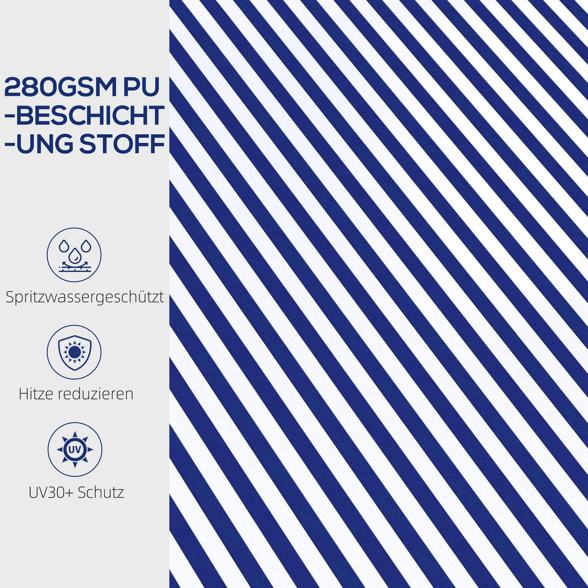 MARKISE, Grau+Weiß, Polyesterstoff, Aluminium - Blau, Metall (247/1/295cm) - Outsunny