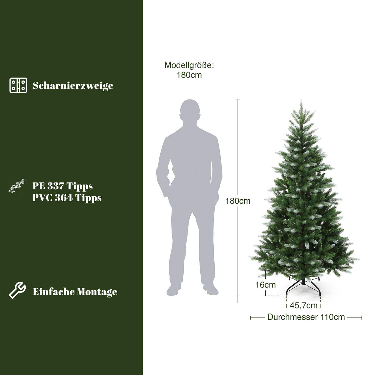 WEIHNACHTSBAUM 180 cm, Zweifarbig, 701 PE-/PVC-Spitzen - Grün, Kunststoff (180cm) - Hometopia