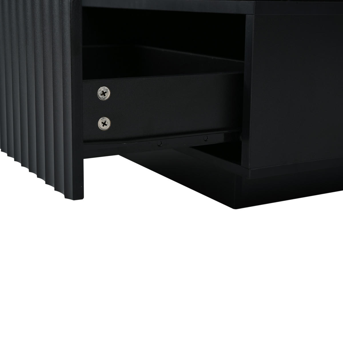 COUCHTISCH DE-37112 mit vertikalen Streifen, 2 Schubladen und LED Schwarz - Schwarz, Holzwerkstoff (100/50/45cm) - ComfortXL