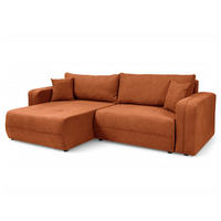 ECKSOFA mit Schlaffunktion - 244 cm - Schwarz/Orange, Kunststoff/Textil (244/145cm) - home24