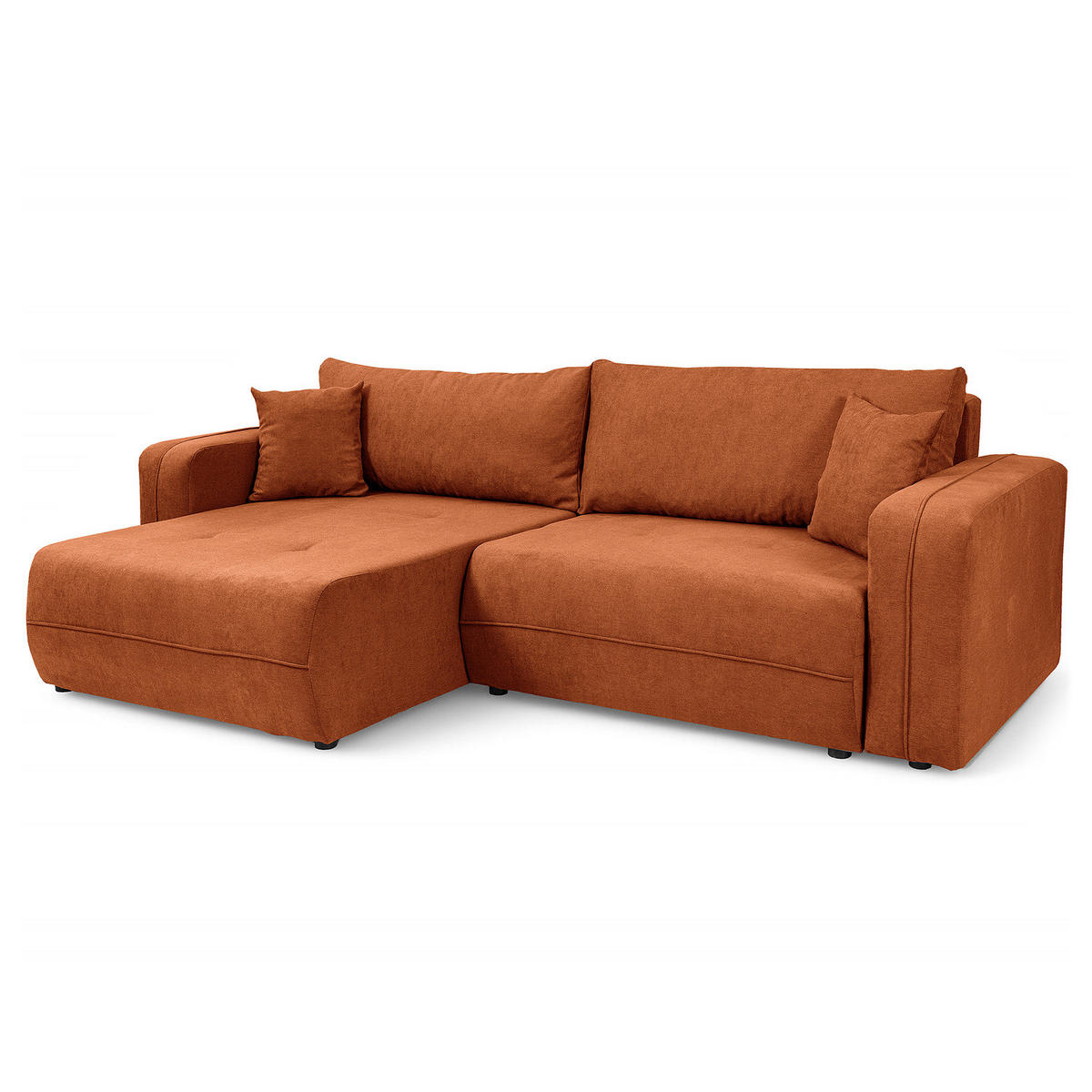 ECKSOFA mit Schlaffunktion - 244 cm - Schwarz/Orange, Kunststoff/Textil (244/145cm) - home24