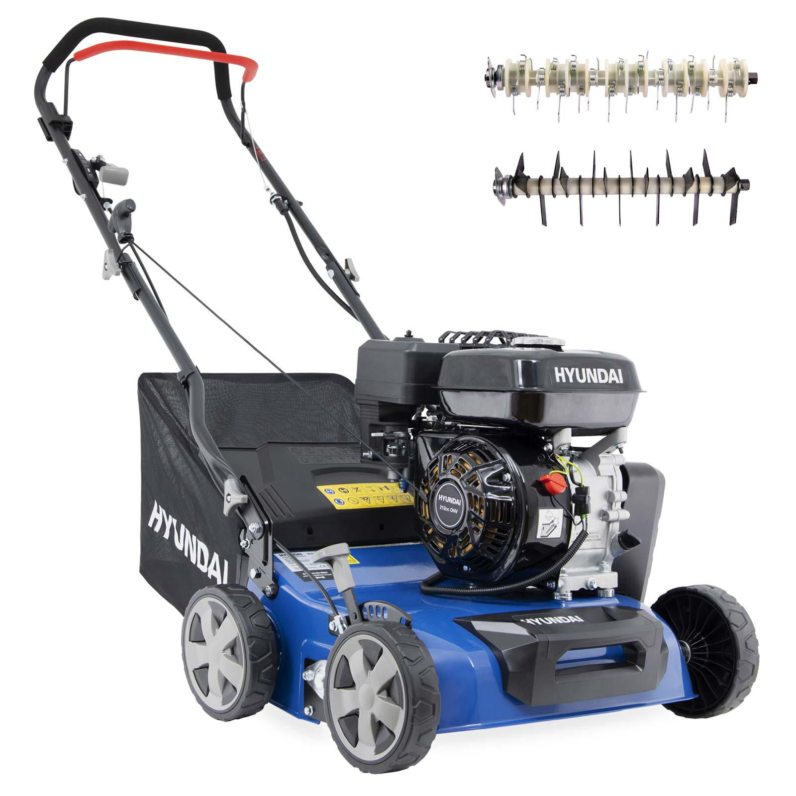 BENZIN-VERTIKUTIERER Lüfter SC4002G Rasenlüfter Moosentferner (40 cm, 5.6 PS, 40L Fangkorb) - Blau, Metall (58.5/111/115cm) - HYUNDAI